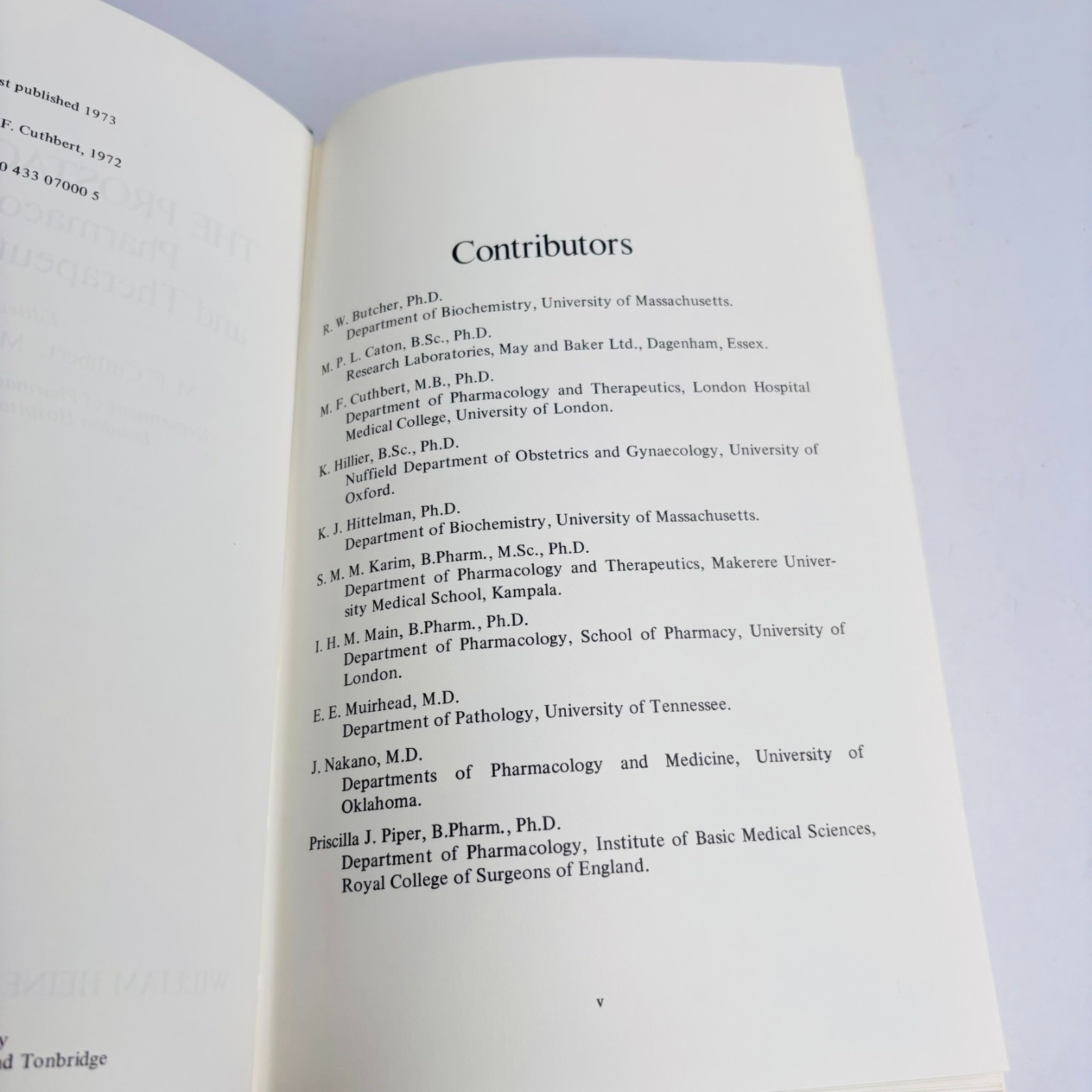 The Prostaglandins Pharmacological And Therapeutic Advances Cuthbert 1973