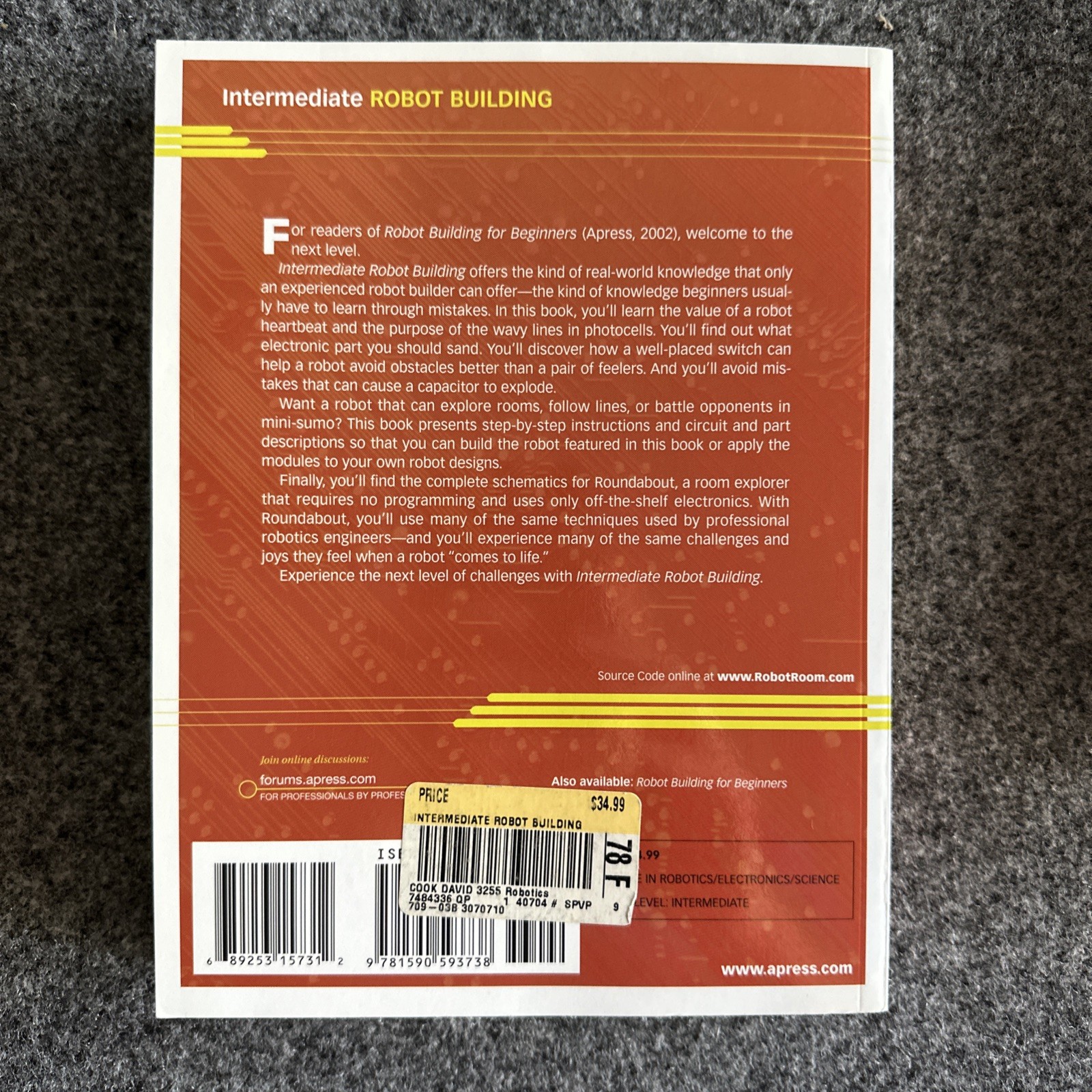 Intermediate Robot Building Paperback by David Cook + parts to build the robot!