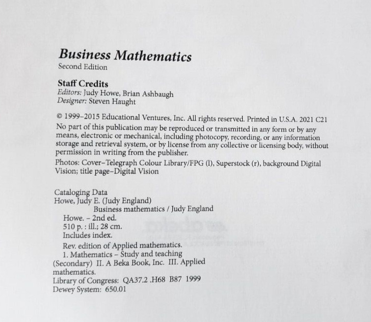 Abeka A Beka Book BUSINESS MATHEMATICS Work Text TEACHERS EDITION 67954016
