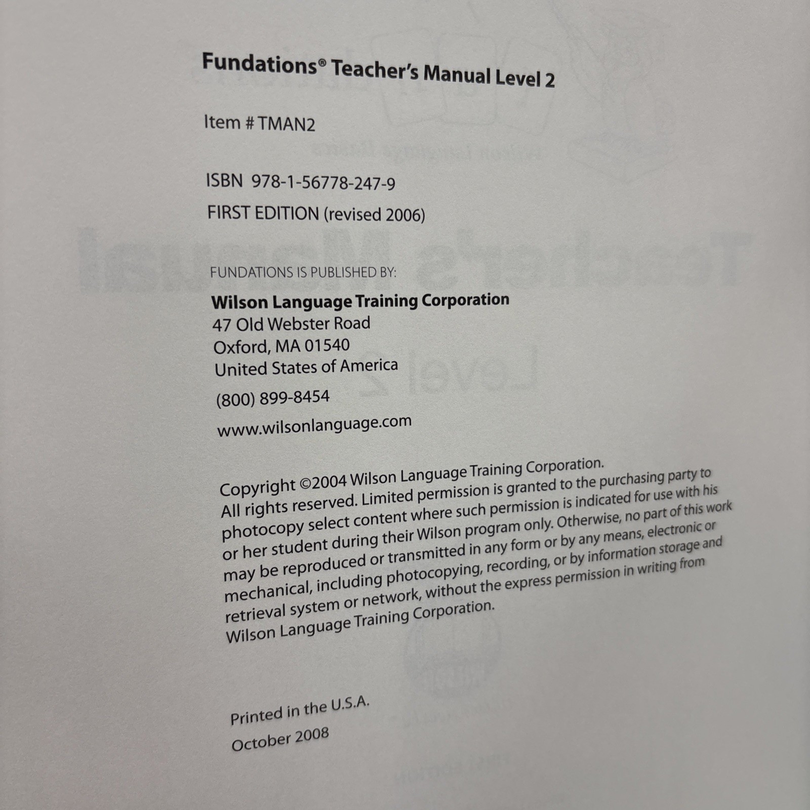 FUNDATIONS: Teacher’s Manual Level 2 & Letter Board Wilson Language