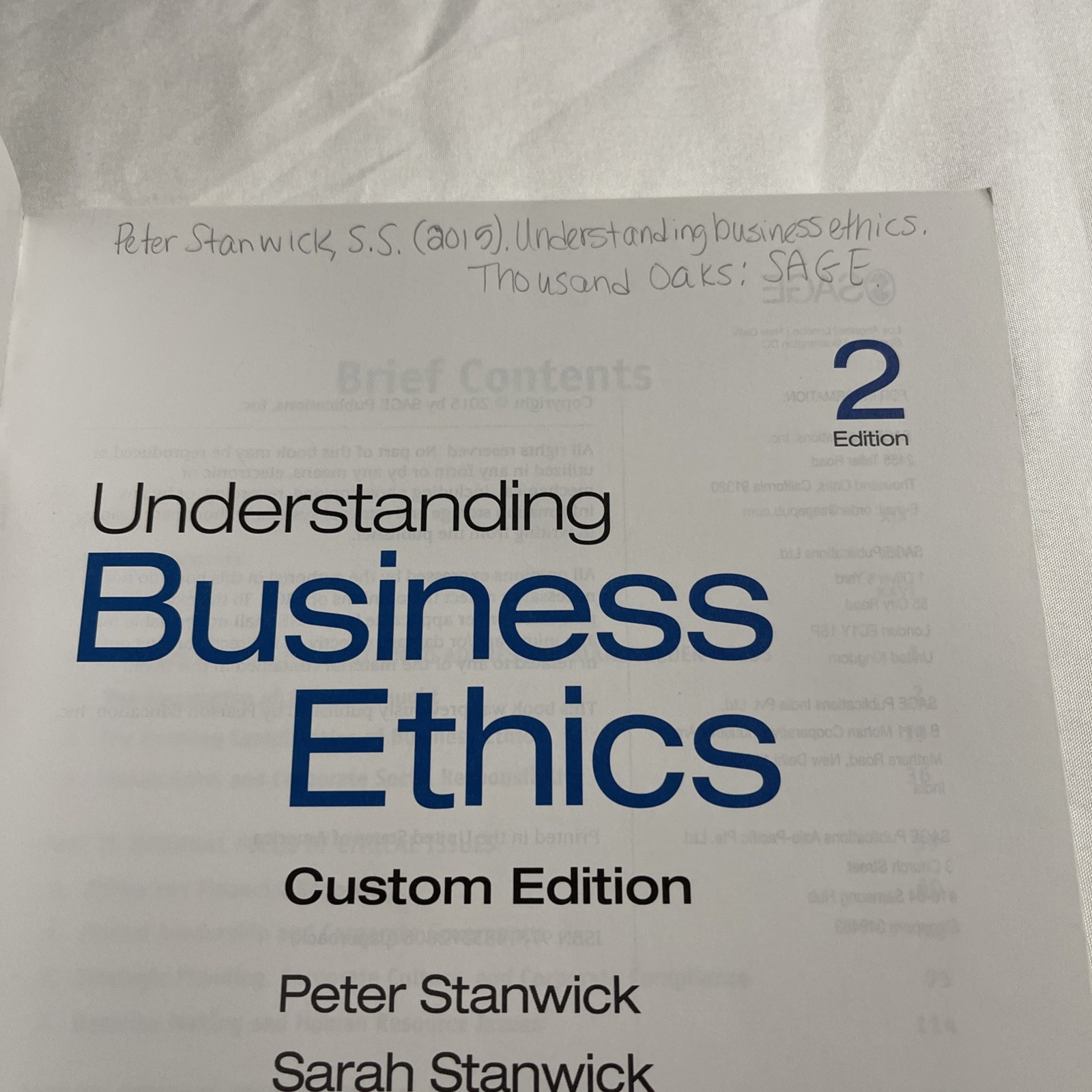 Understanding Business Ethics 2nd Edition Stanwick Custom Edition Paperback