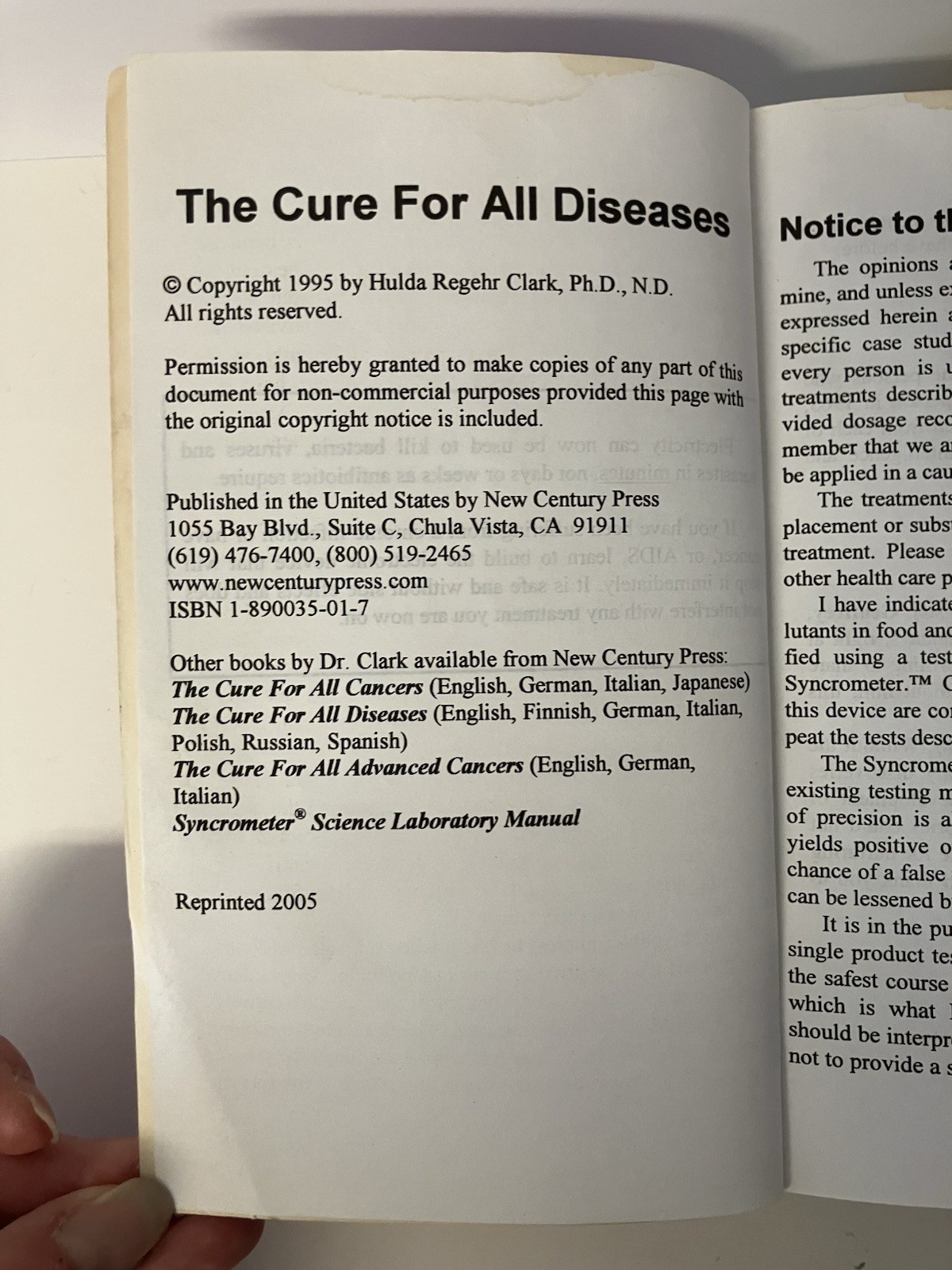 The Cure for All Diseases With Many Case Histories by Hulda Regehr Clark 2005