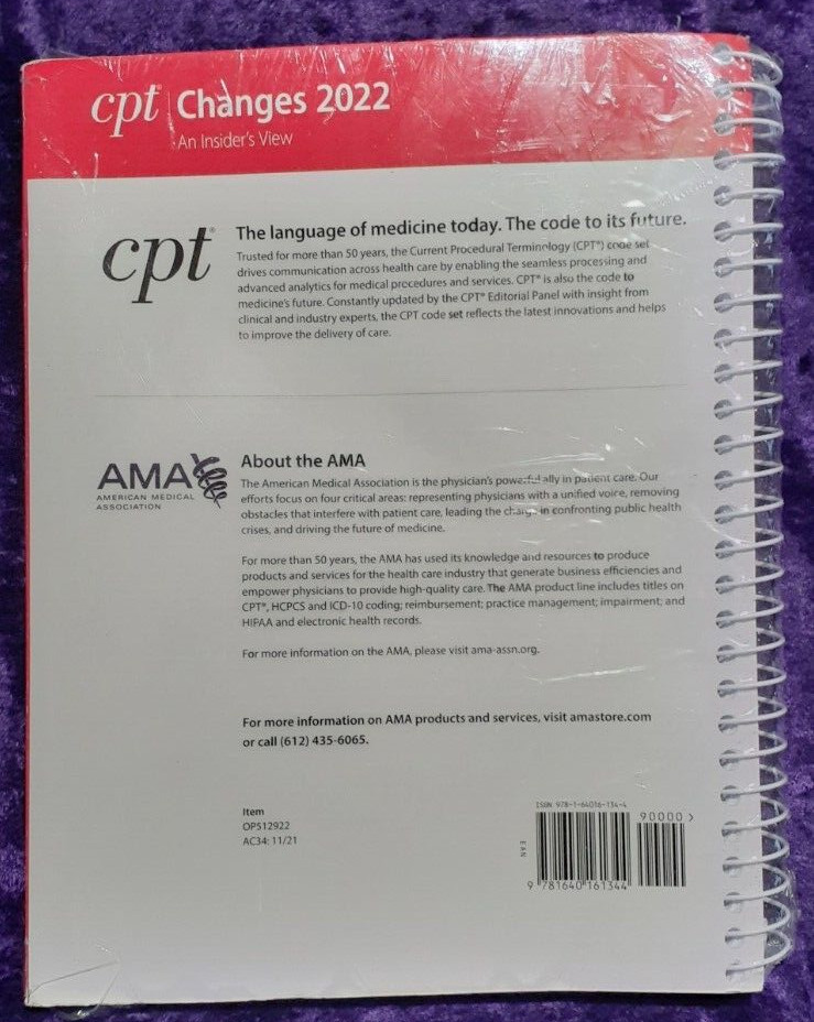 CPT Changes 2022 An Insider’s View Spiral Book*TORN PLASTIC,FOLDED CORNER
