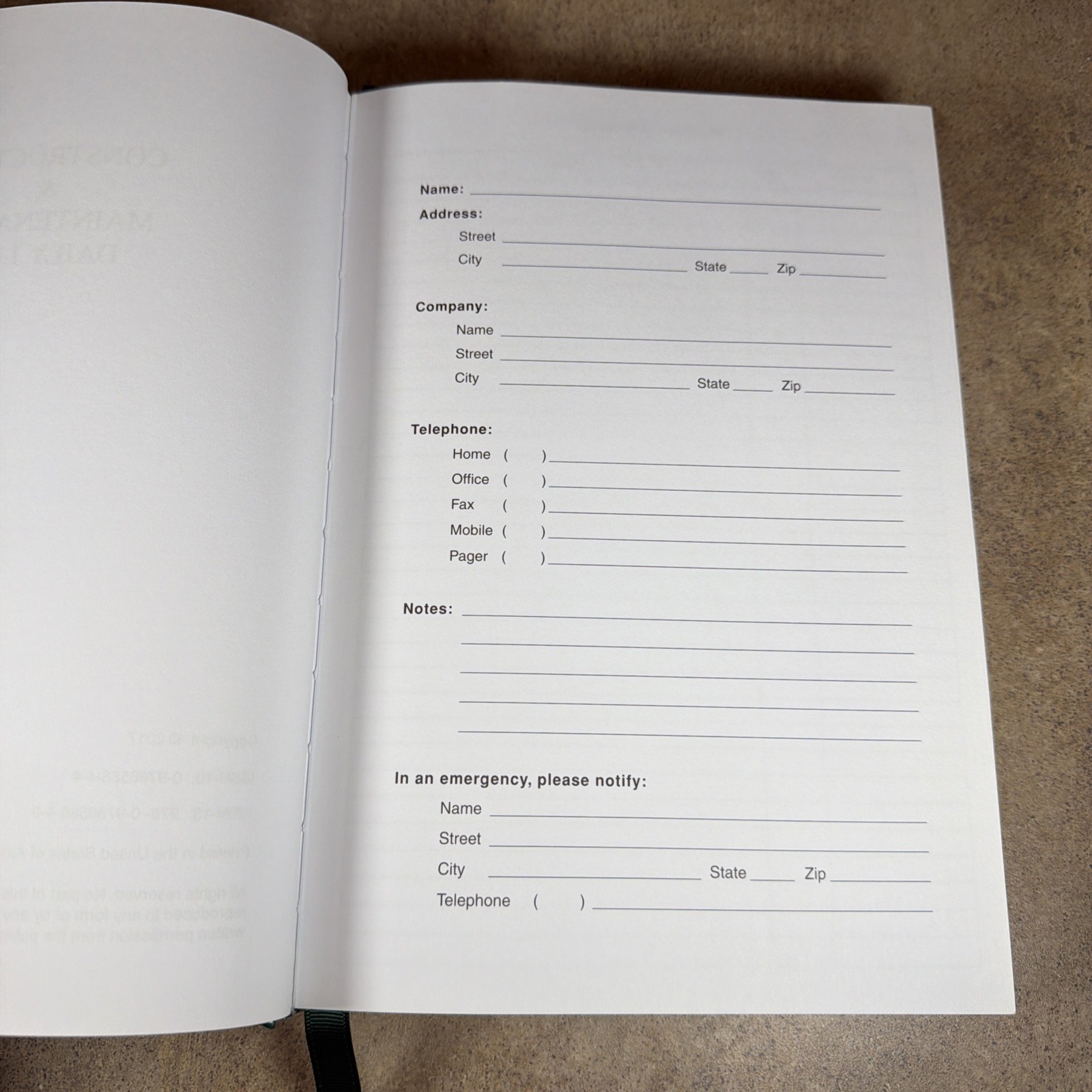 Construction and Maintenance Daily Log (7in. x 10in.) by Safety Meeting Outlines
