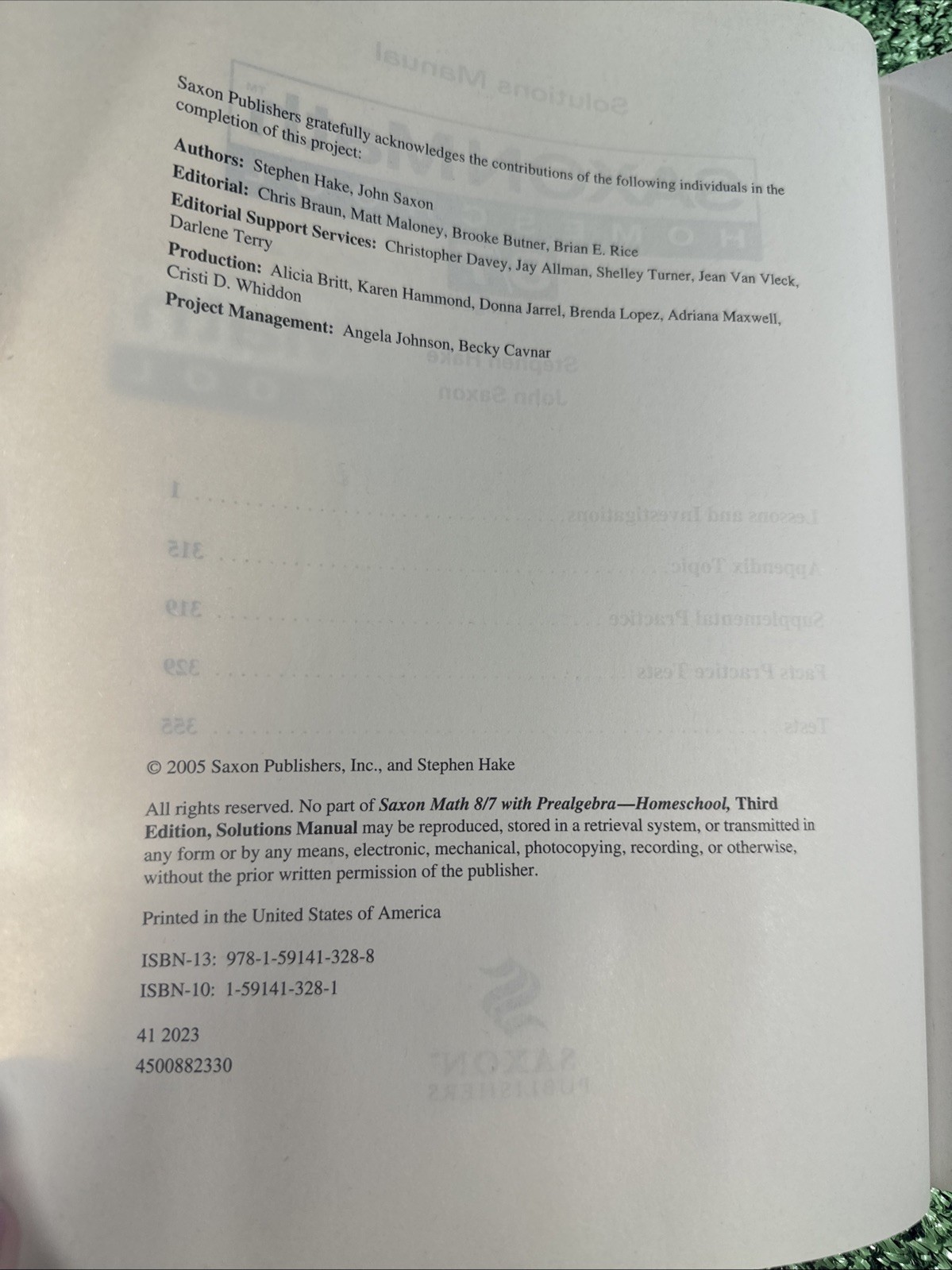 Saxon Math Homeschoo 8/7, textbook Tests And Worksheets AND solutions Book