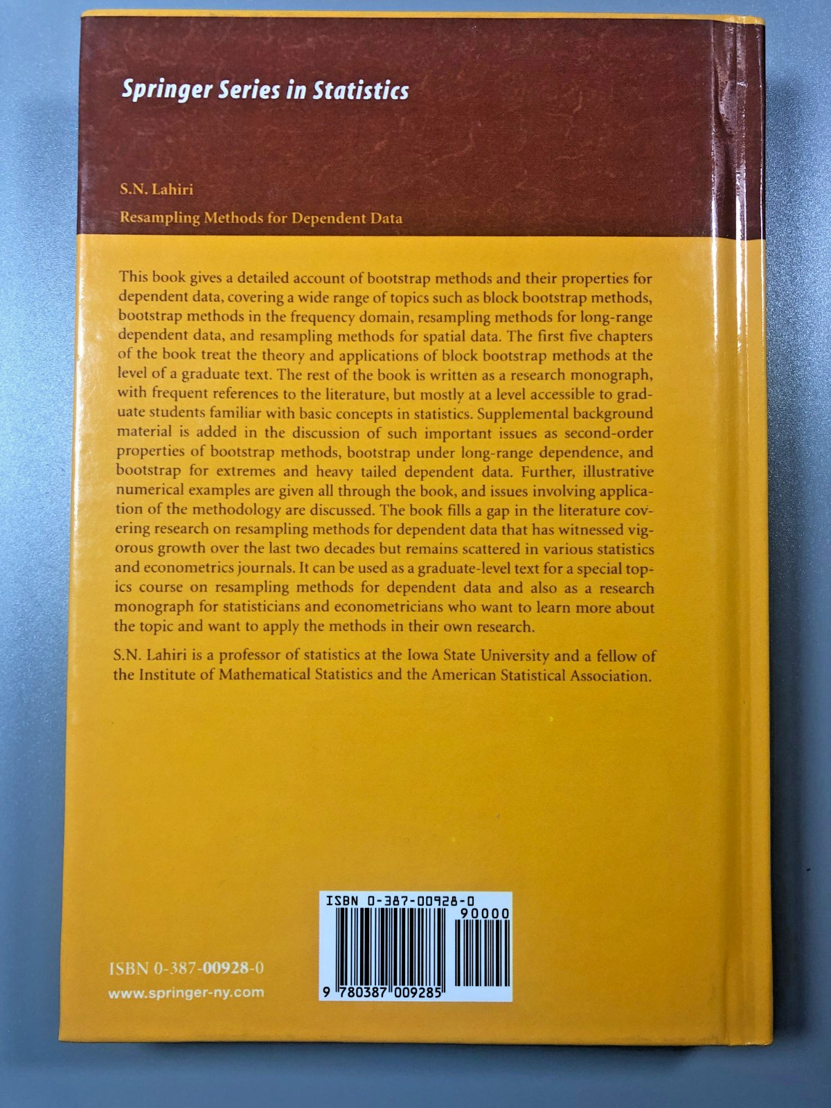 Resampling Methods for Dependent Data S N Lahiri Springer Statistics Hardback