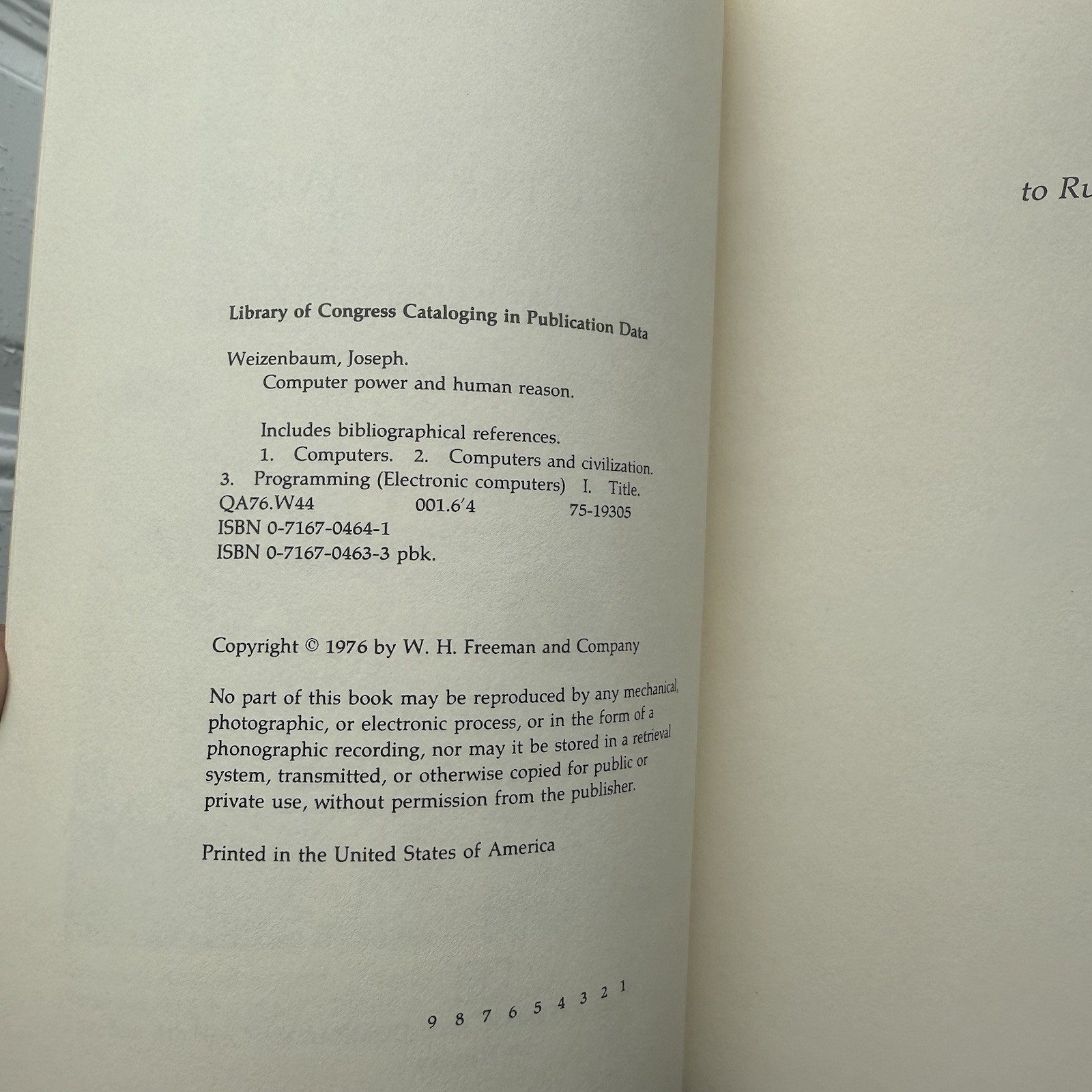 Computer Power and Human Reason: From Judgment to Calculation by Weizenbaum