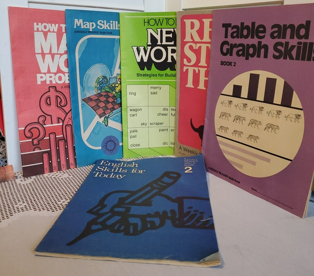 Vtg Lot 7 Weekly Reader Skills Books 1970s 80s Math Map Graph English Vocabulary