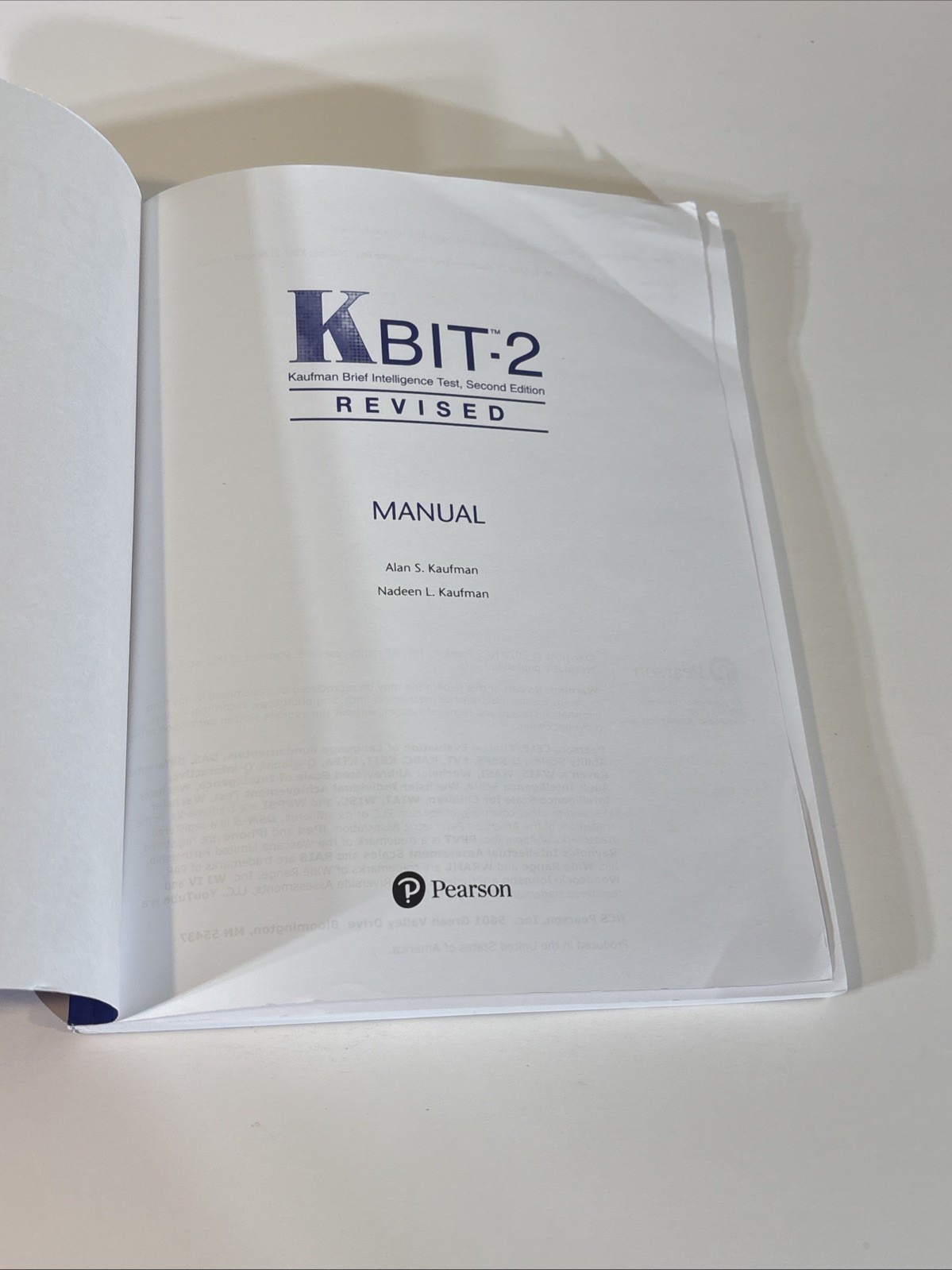 KBIT-2 Kaufman Brief Intelligence Test 2nd Edition Revised Manual A103000064442