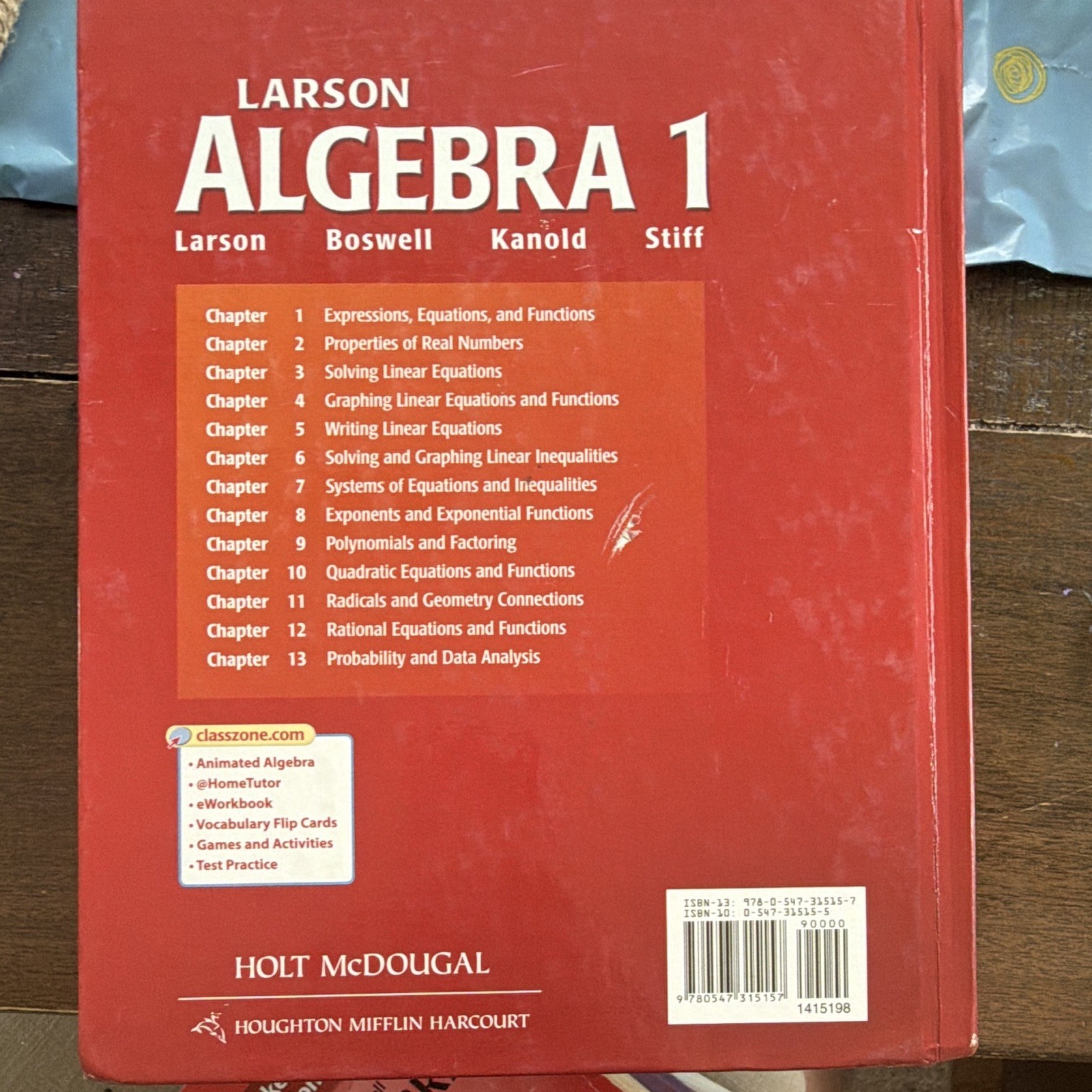 Holt McDougal Larson Algebra 1 Textbook Hardcover High School ISBN 0547315156