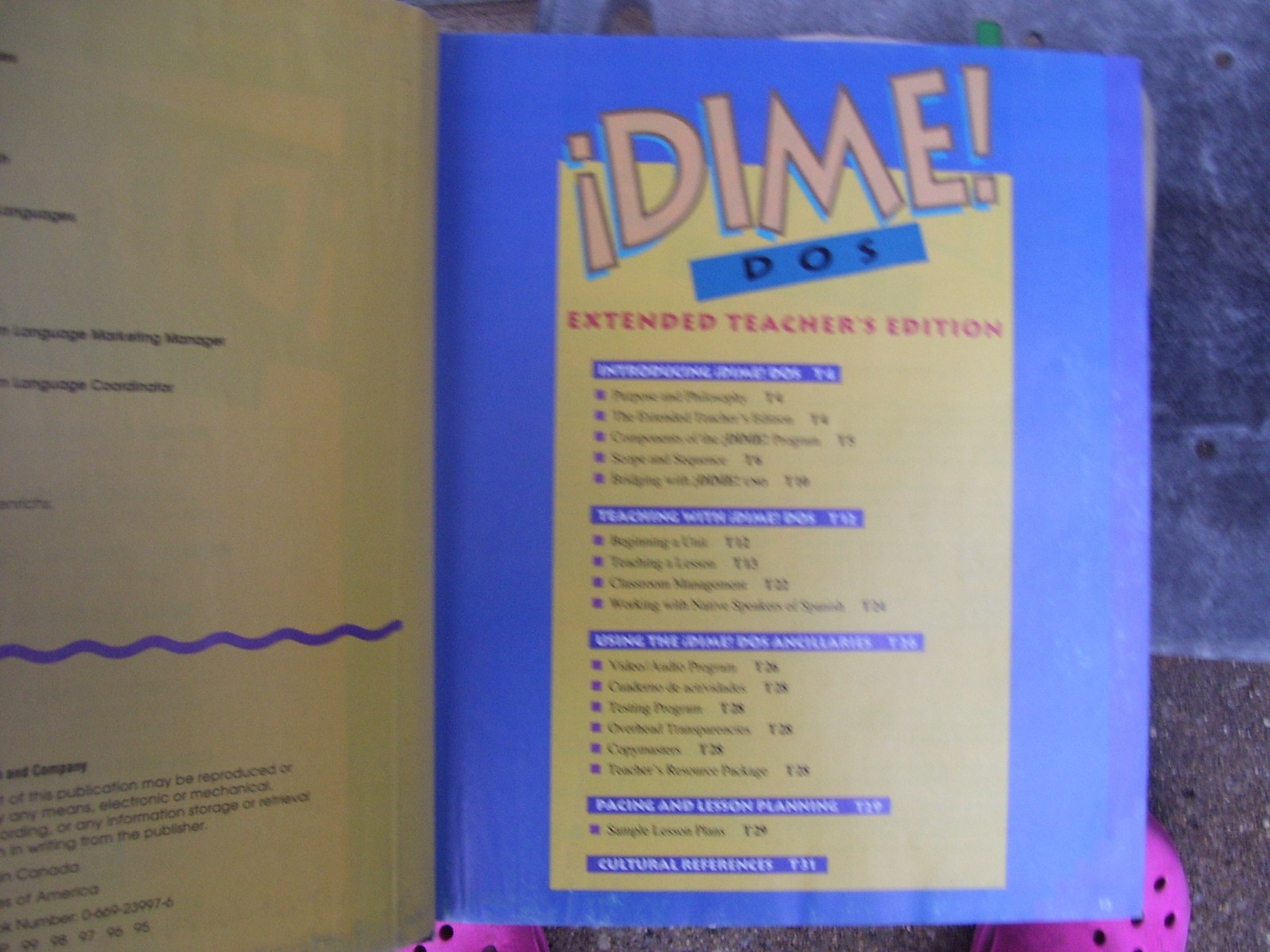 ¡DIME! Uno Extended Teacher’s Edition Textbook HC D.C. Heath Spanish UNO & DOS