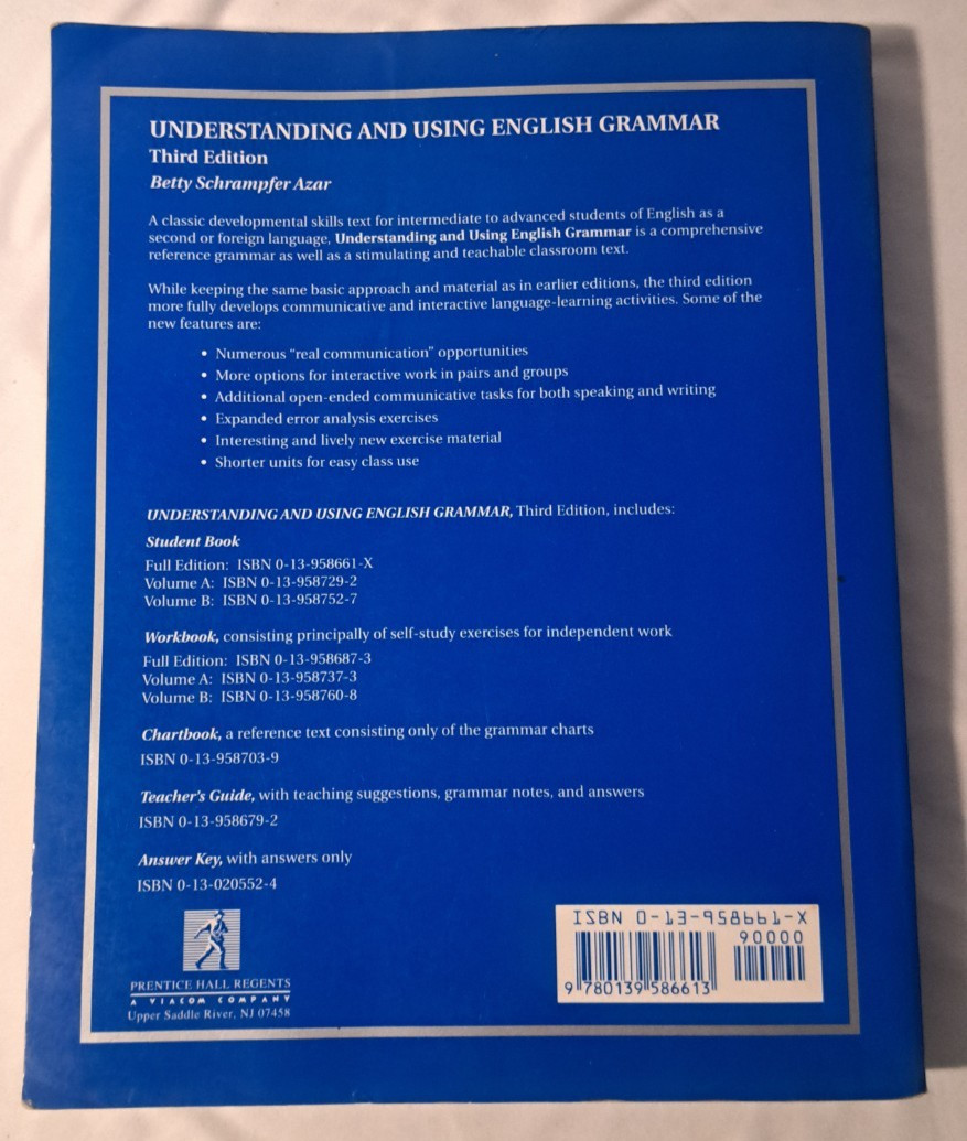 Understanding and Using English Grammar Third Edition by Betty Azar Paperback