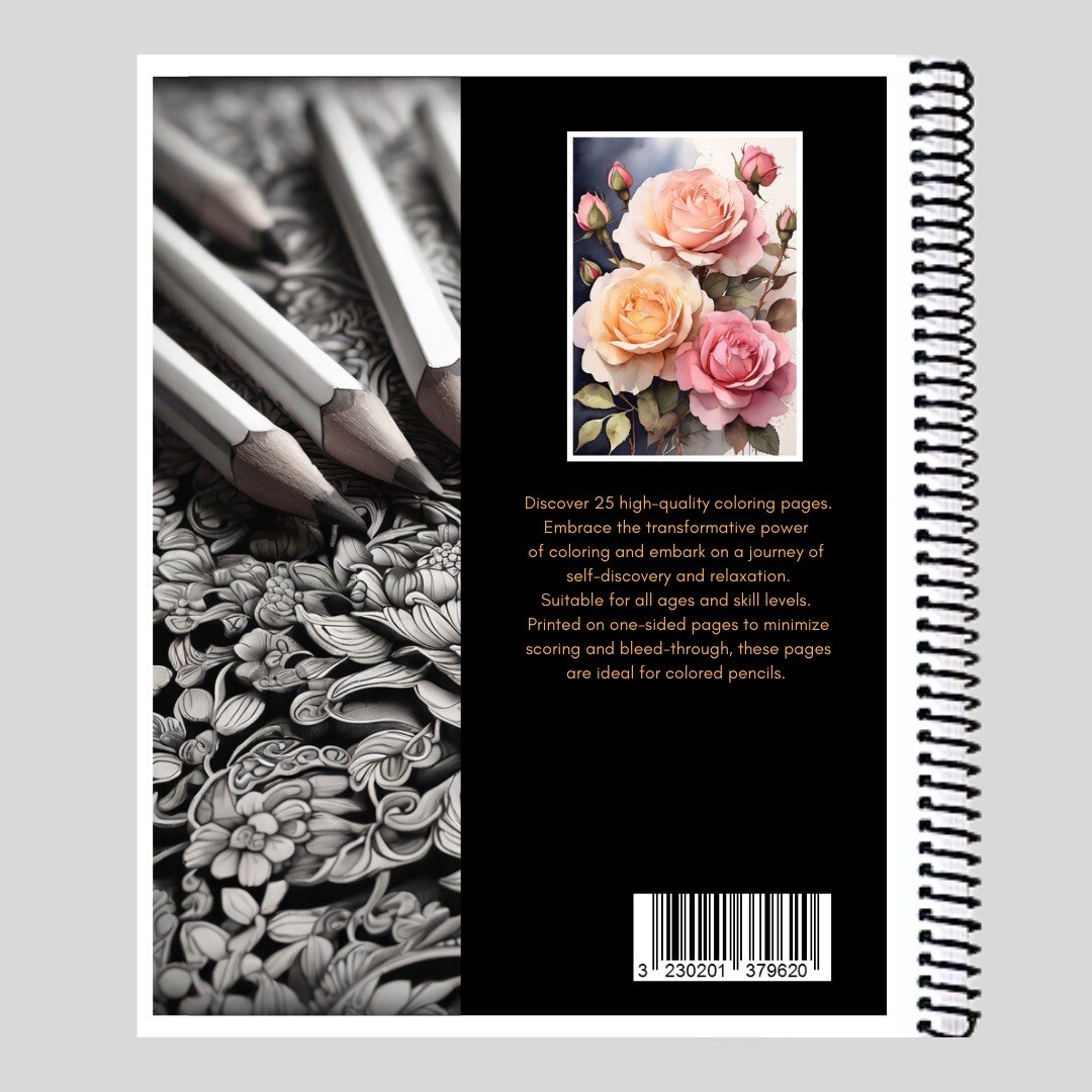 Roses – Relaxing Blooms – Adult Coloring Book – Greyscale – Thick Artist Paper