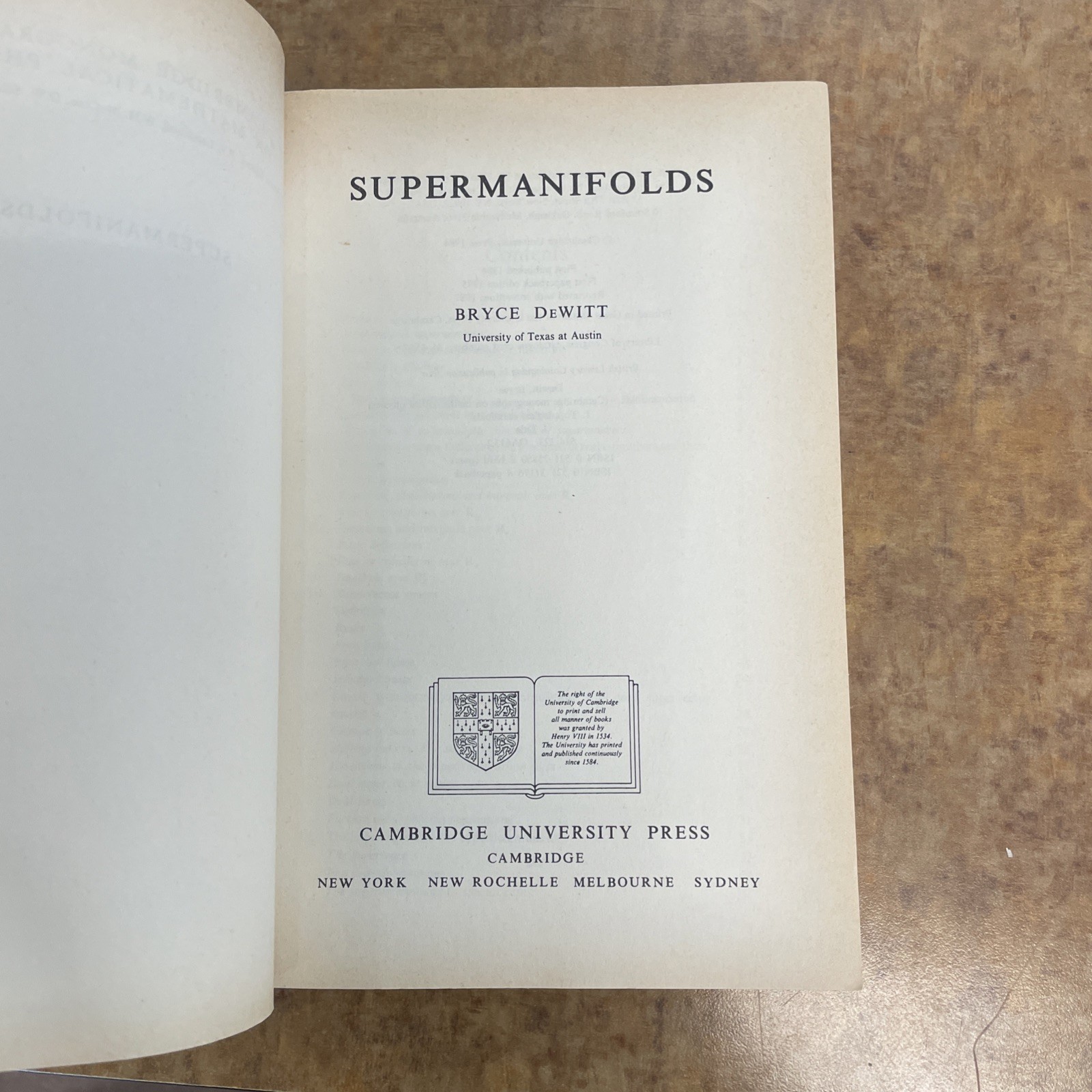 Supermanifolds by Bryce S. Dewitt (1987, Trade Paperback)