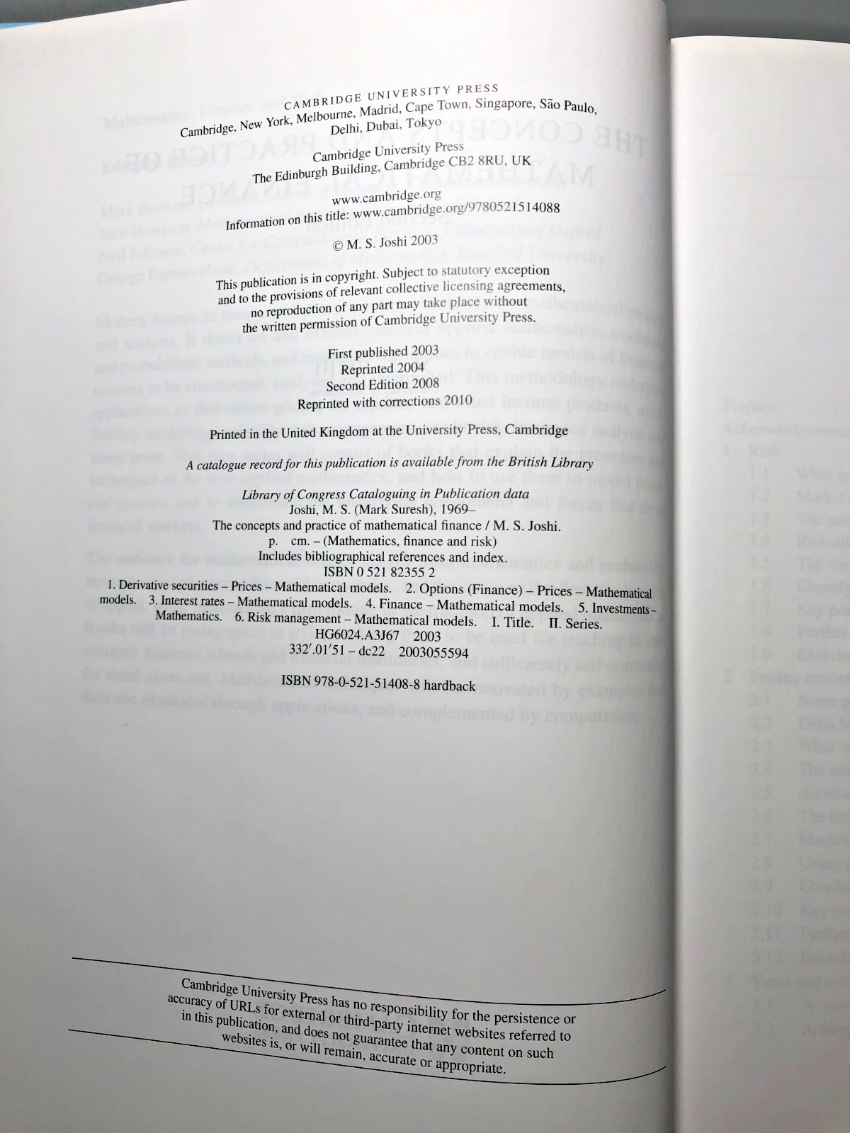 The Concepts and Practice of Mathematical Finance 2nd Ed Joshi Hardback