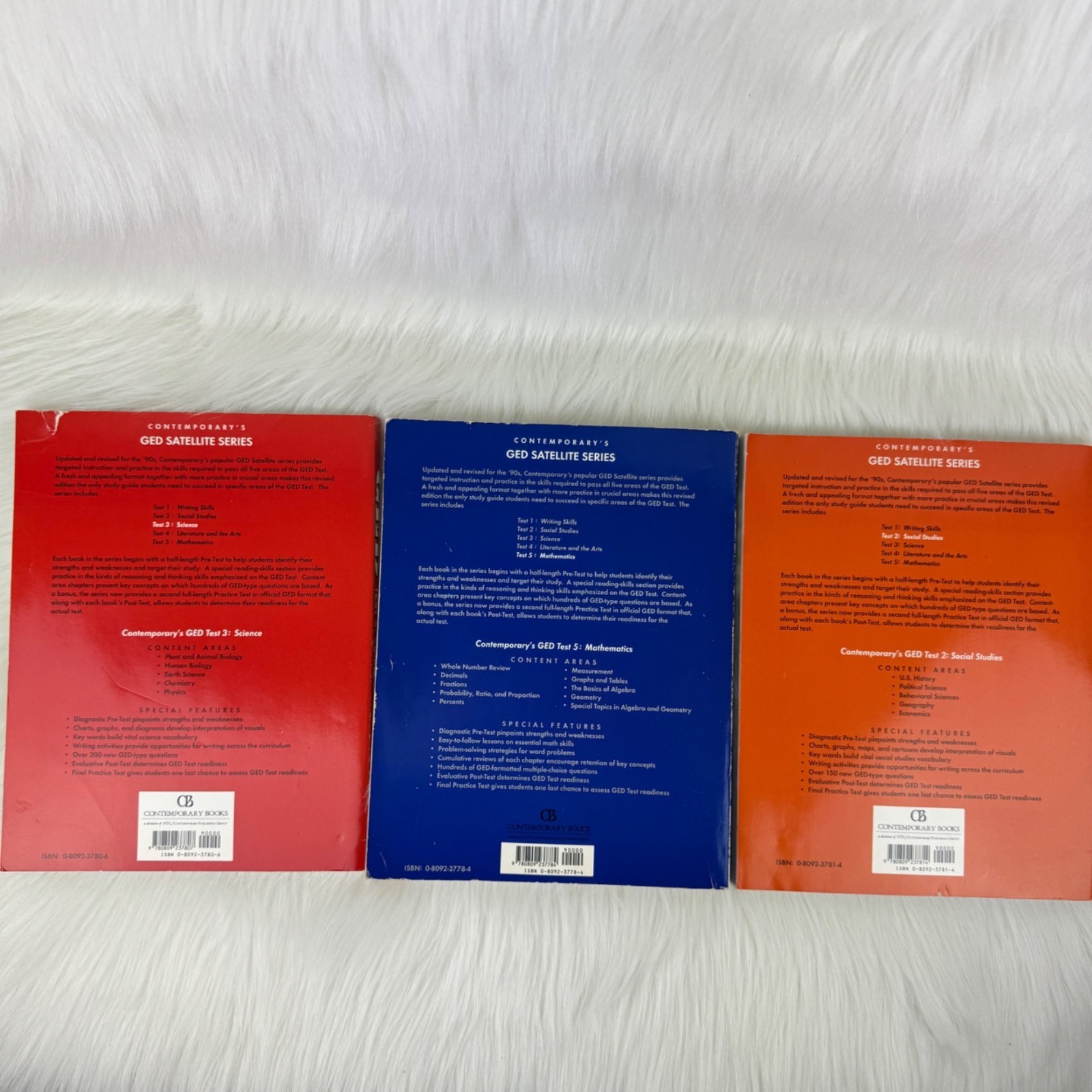Bundle Lot 3 Contemporary’s GED Mathematics 5 Social Studies 2 Science 3 Used Bo