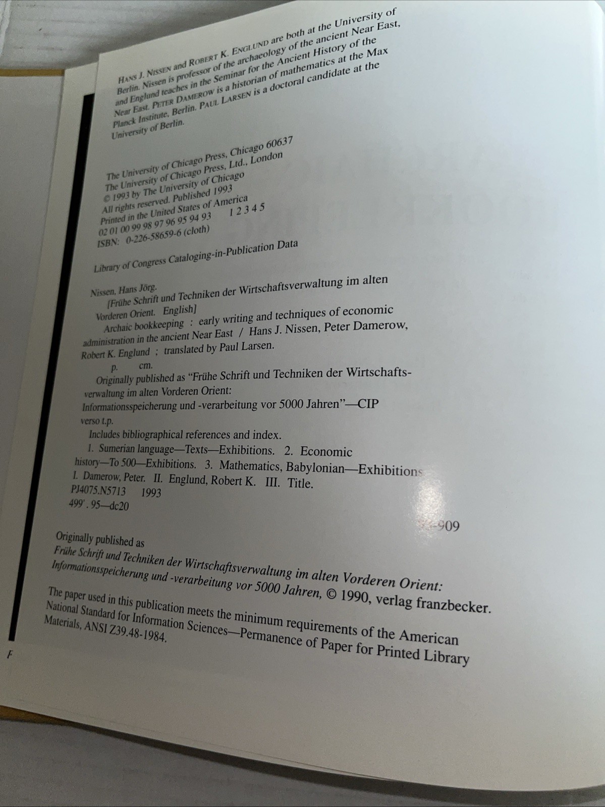 Archaic Bookkeeping : Early Writing and Techniques of Economic Administration in