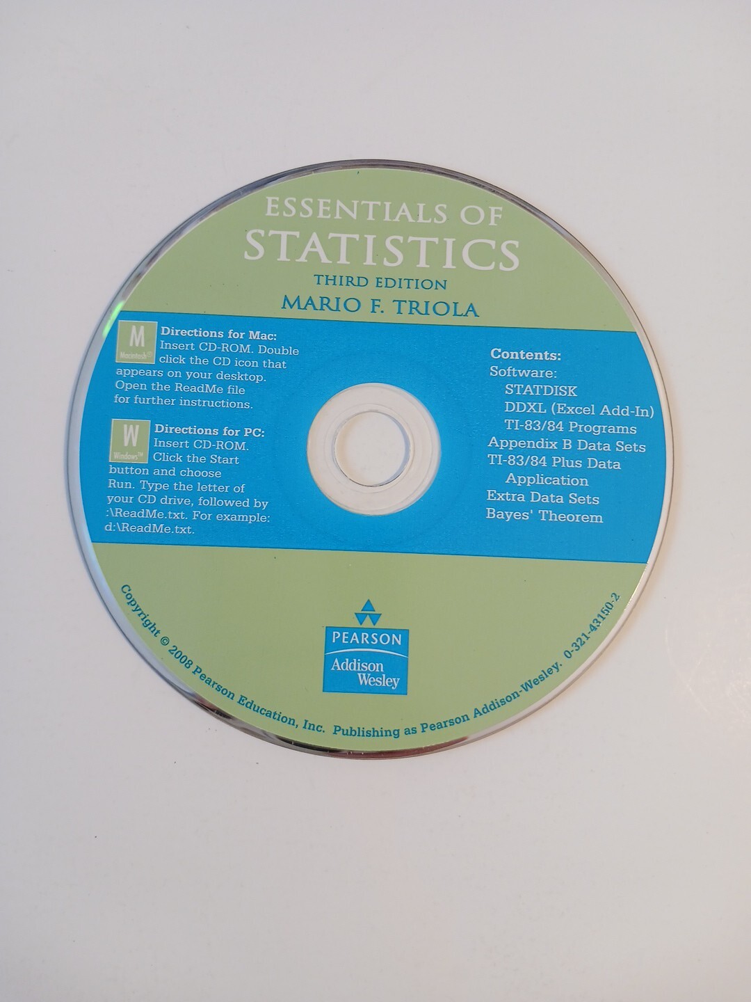 Essentials of Statistics Third Edition by Mario F. Triola (2008, CD-ROM Incld
