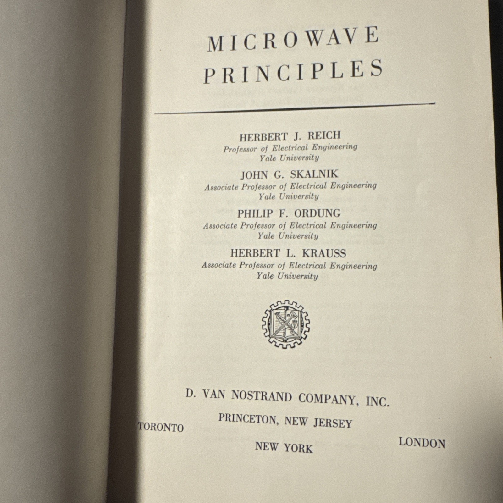 Microwave Principles The Van Nostrand Series 1959 Reich Skalnik Ordung Krause HC