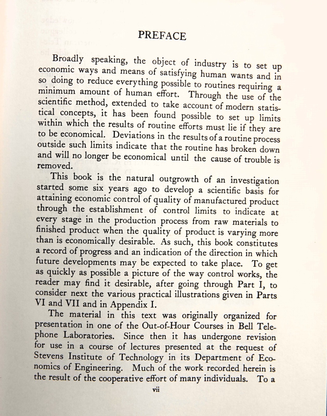 ECONOMIC CONTROL OF QUALITY OF MANUFACTURED PRODUCT BY W.A. SHEWHART 1931 HC