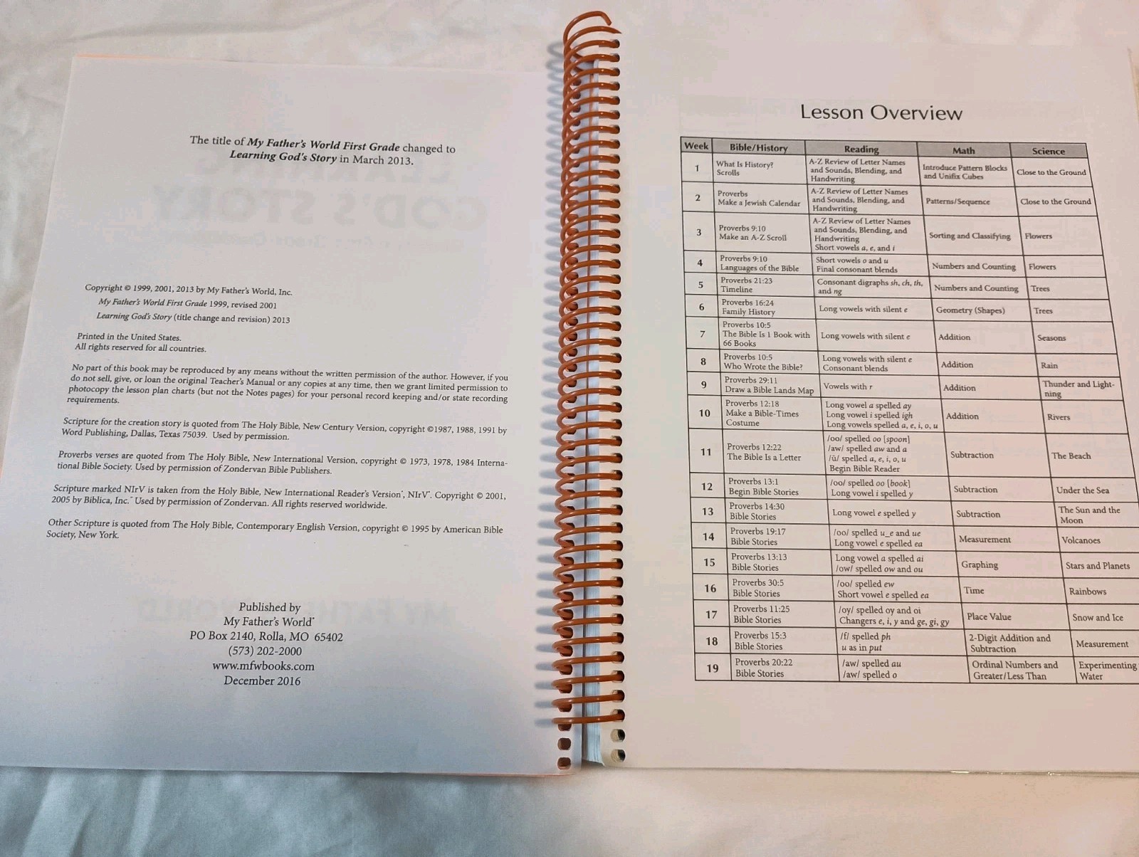 My Father’s World: Learning God’s Story Teacher’s Manual (First Grade)