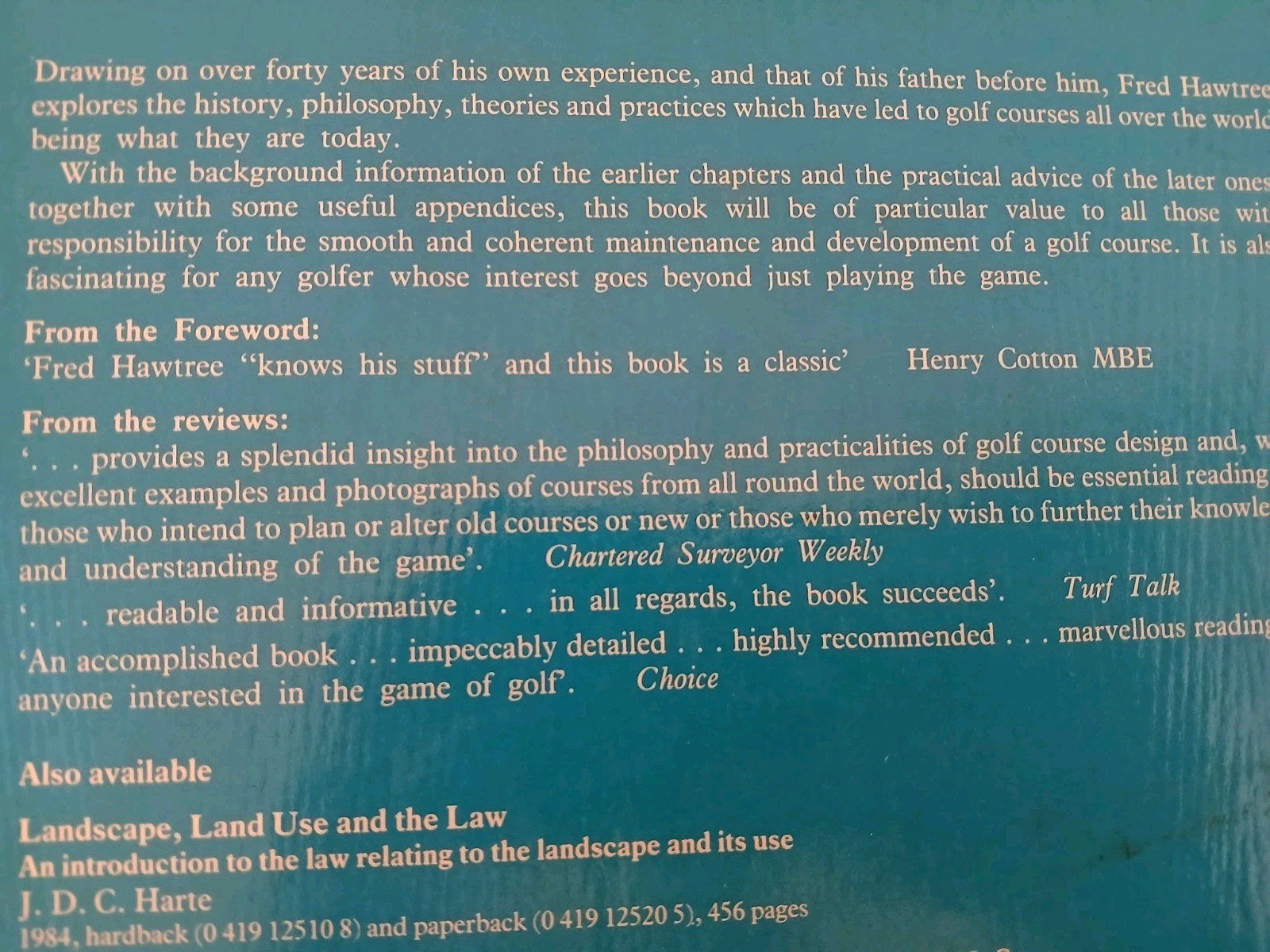 SIGNED Golf Course : Planning, Design, Construction and Management by F. W.