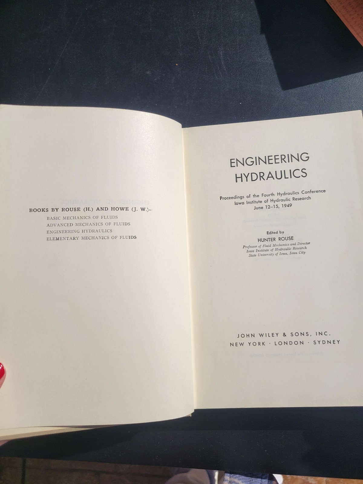 Engineering Hydraulics Hunter Rouse 1949 Hardcover John Wiley & Sons Textbook
