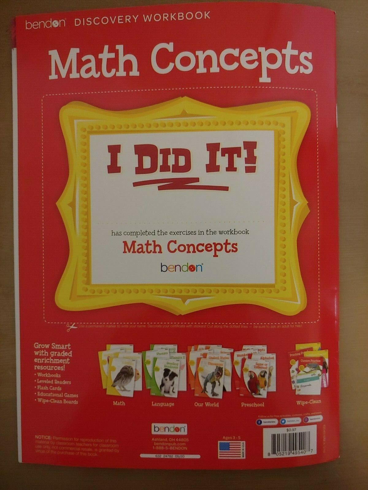 School Supplies: “Math Concepts Discovery Workbook” ~ PreK-K ~ 32 Pages  NEW