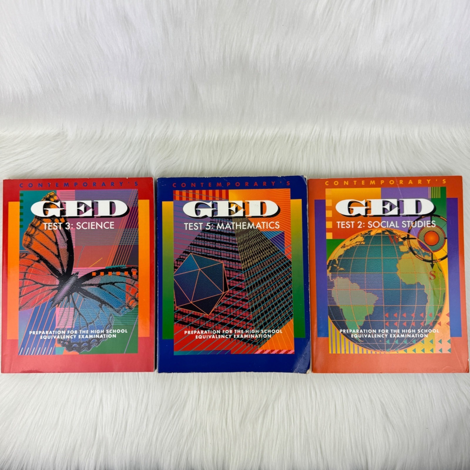 Bundle Lot 3 Contemporary’s GED Mathematics 5 Social Studies 2 Science 3 Used Bo