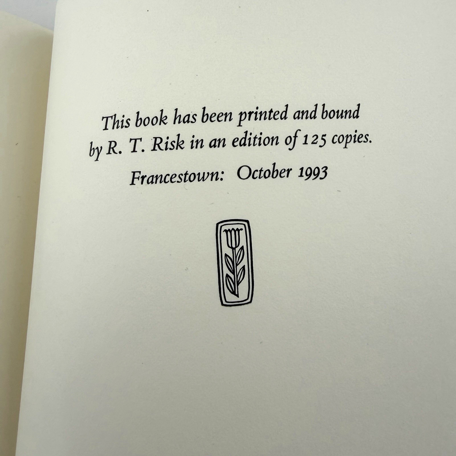 FOUR PRIVATE PRESSES R.T. Risk Typographeum 1993 HC First Edition 1 of 125