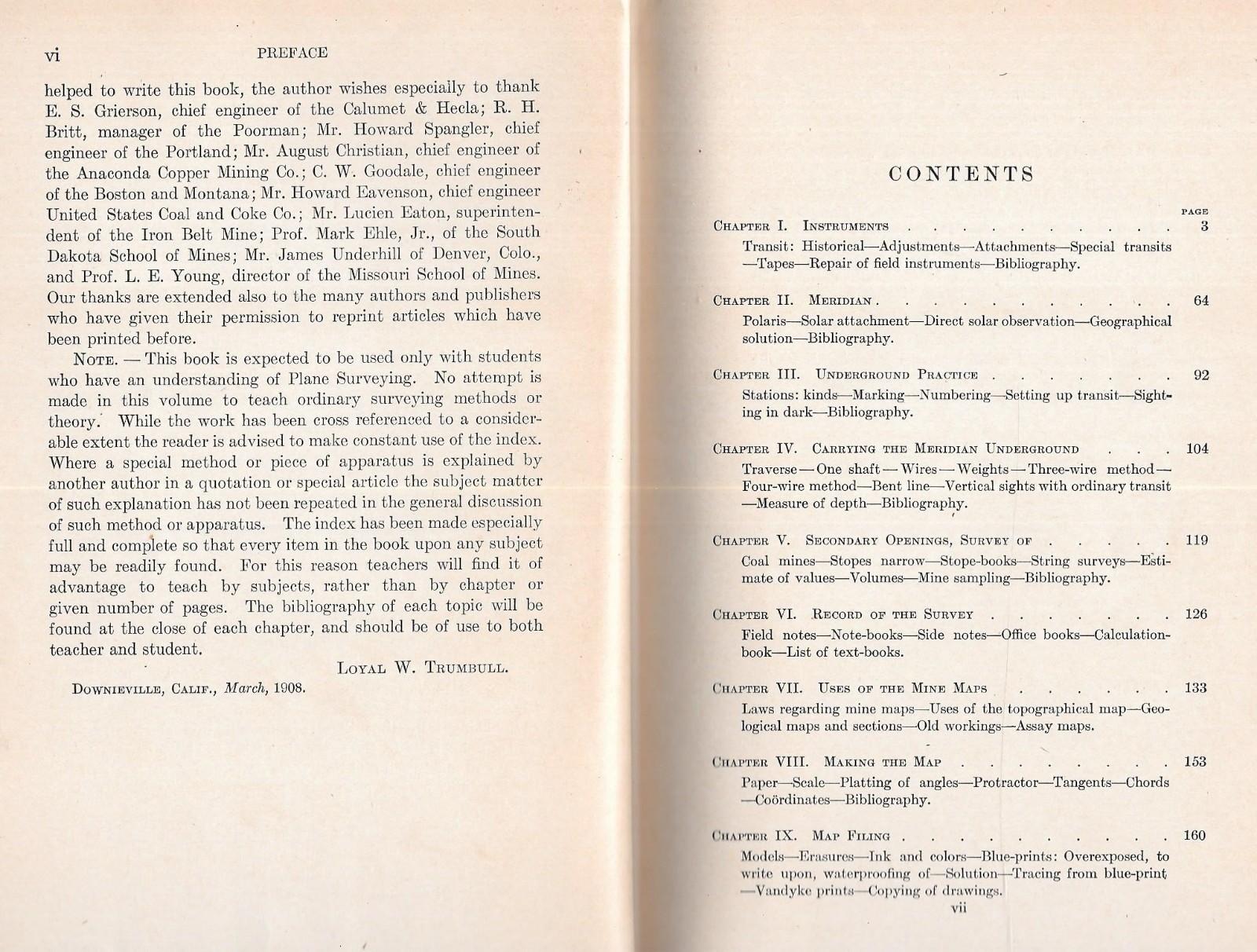 “MANUAL OF UNDERGROUND SURVEYING” by L. W. Trumbull – 1910