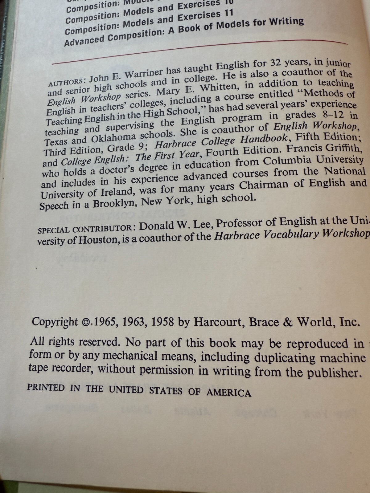 1965 Warriner’s English Grammar and Composition 9 Revised Edition
