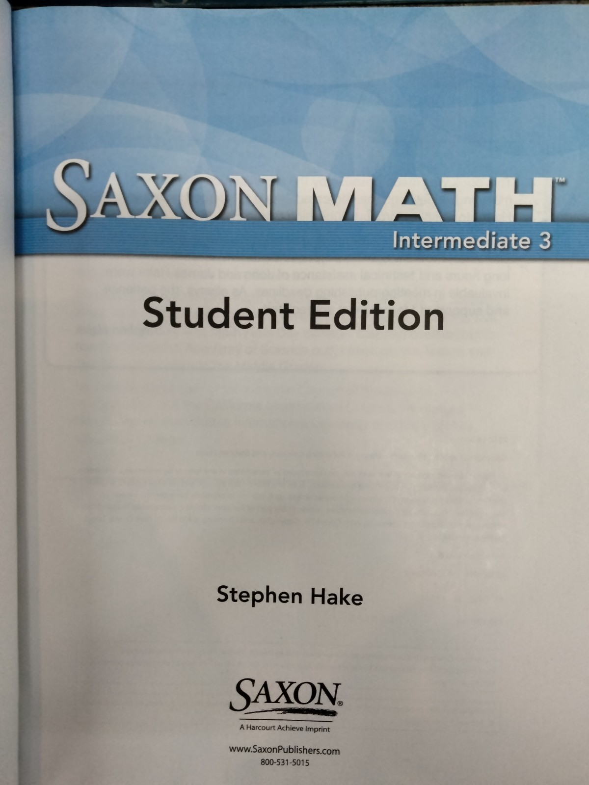 Saxon Math Intermediate 3 Student Edition