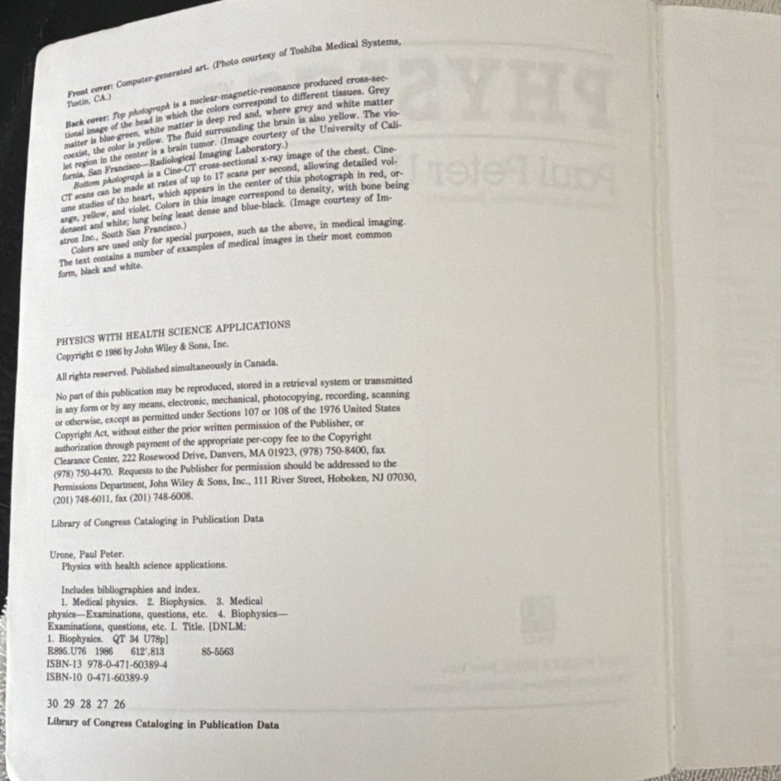 John Wiley Physics with Health Science Applications by Urone Paperback 1986