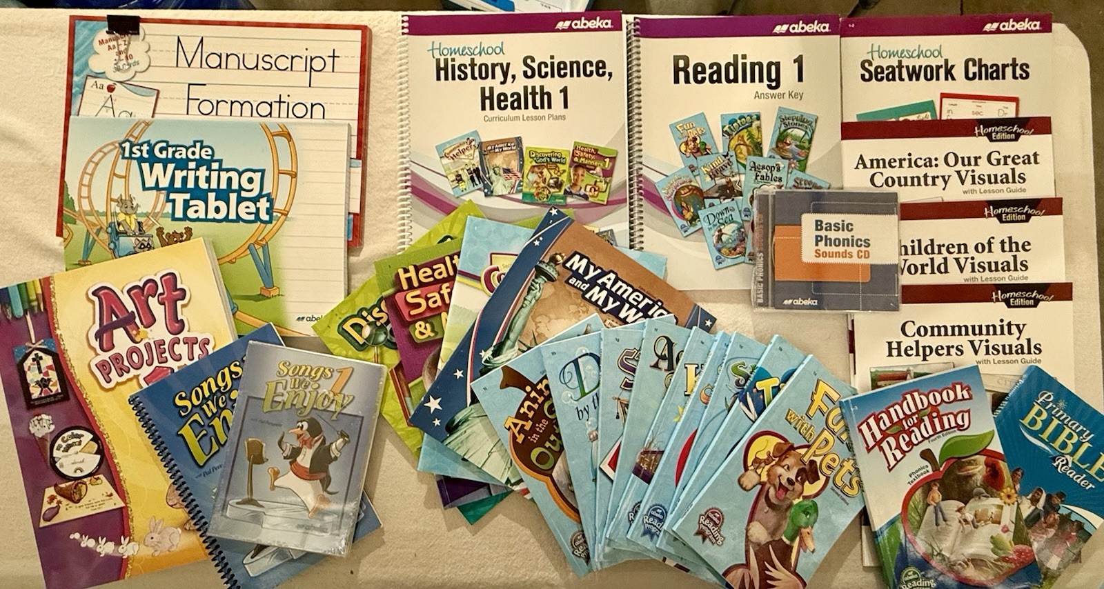 Abeka 1 First Grade Set Readers Workbooks History Science Health Art Like new.