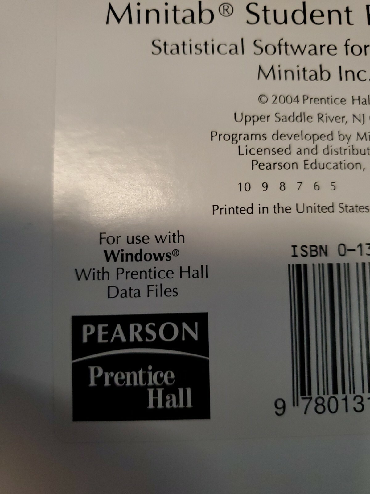 Minitab Student Release 14 For Windows CD By Minitab Inc. Prentice Hall 2004