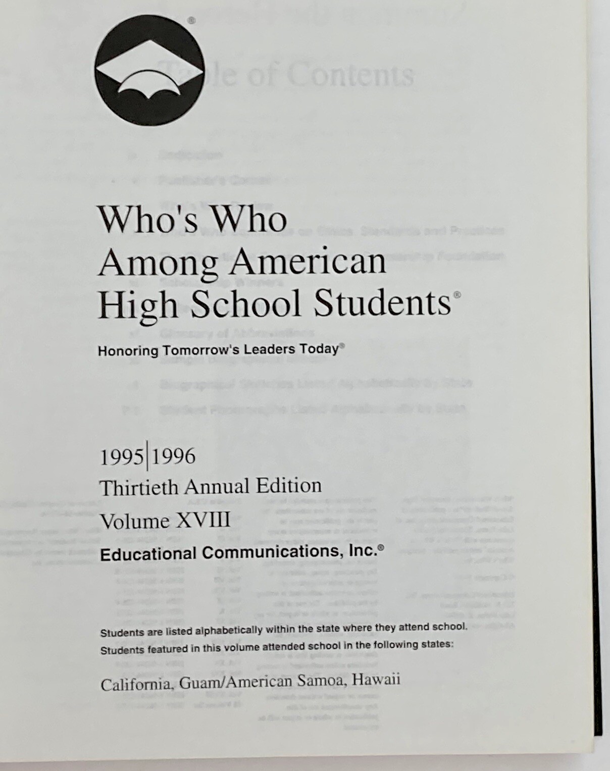 Who’s Who Among American High School Students Lot Of 3 1993-96 Ca. Guam/Samoa HI