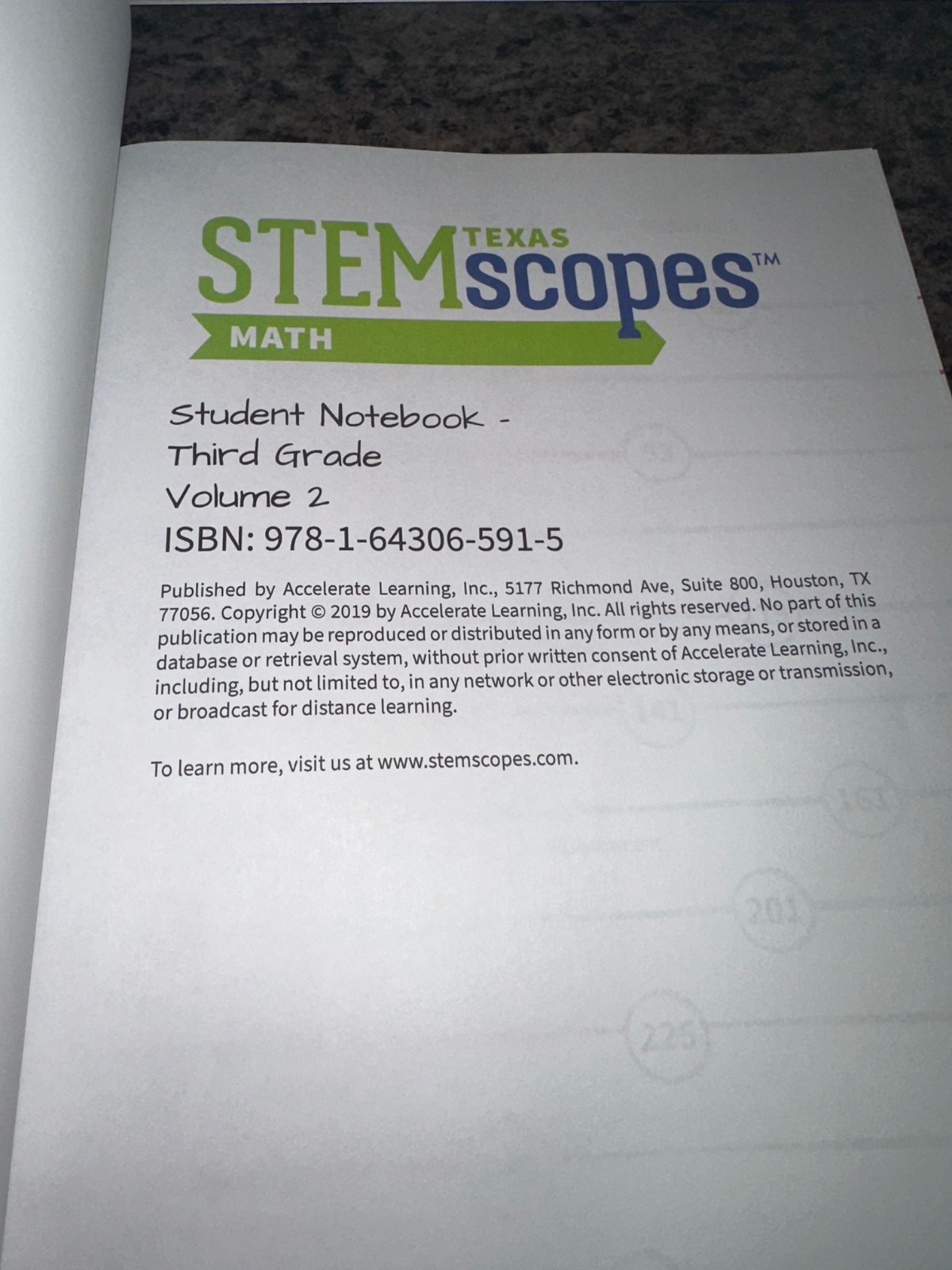 STEM TEXAS SCOPES MATH 3rd GRADE STUDENT NOTEBOOK VOLUME 2 ~ NO WRITING