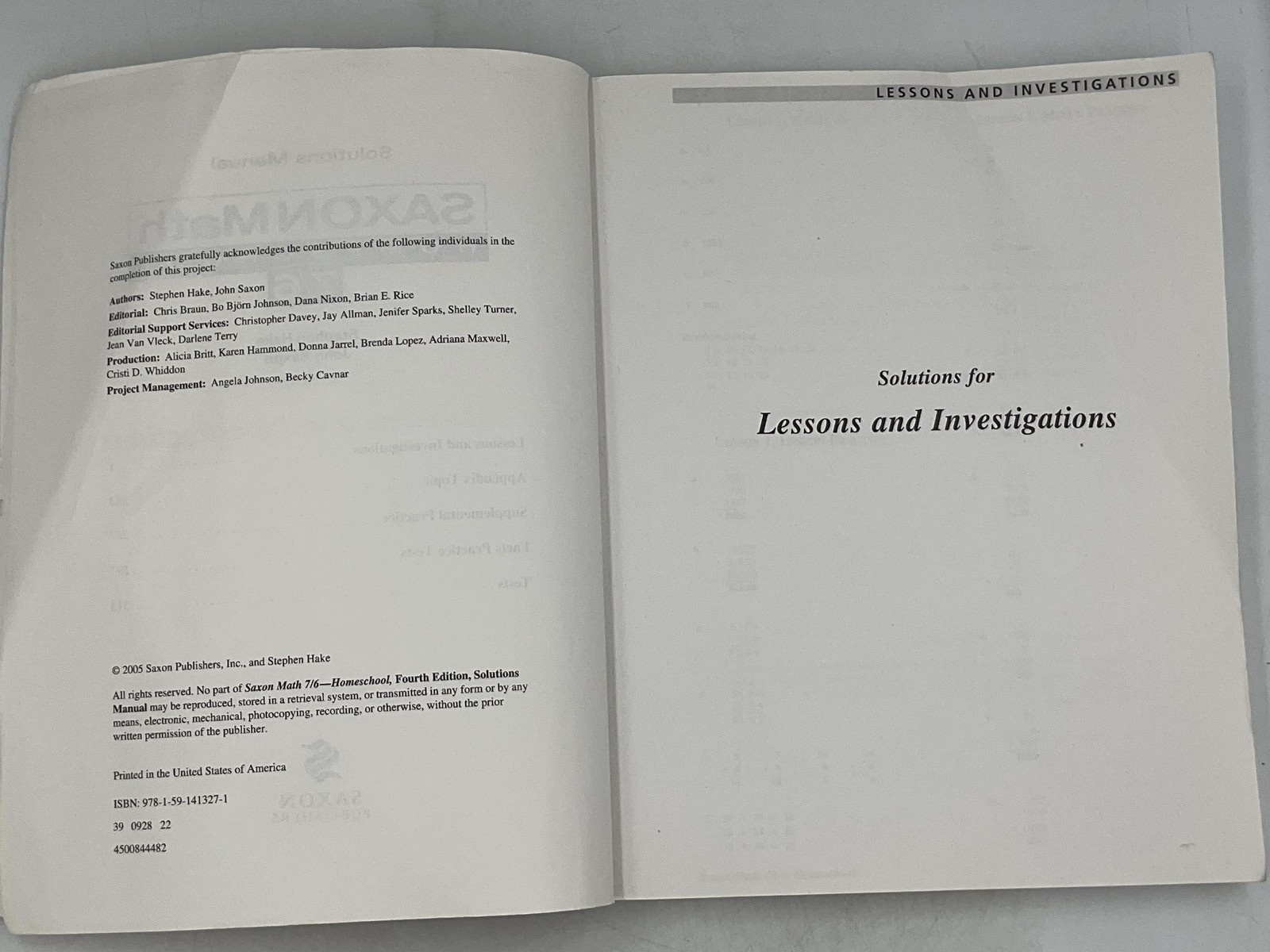 SAXON Math HOMESCHOOL 7/6 Solutions Manual By Stephen Hake Paperback 2005