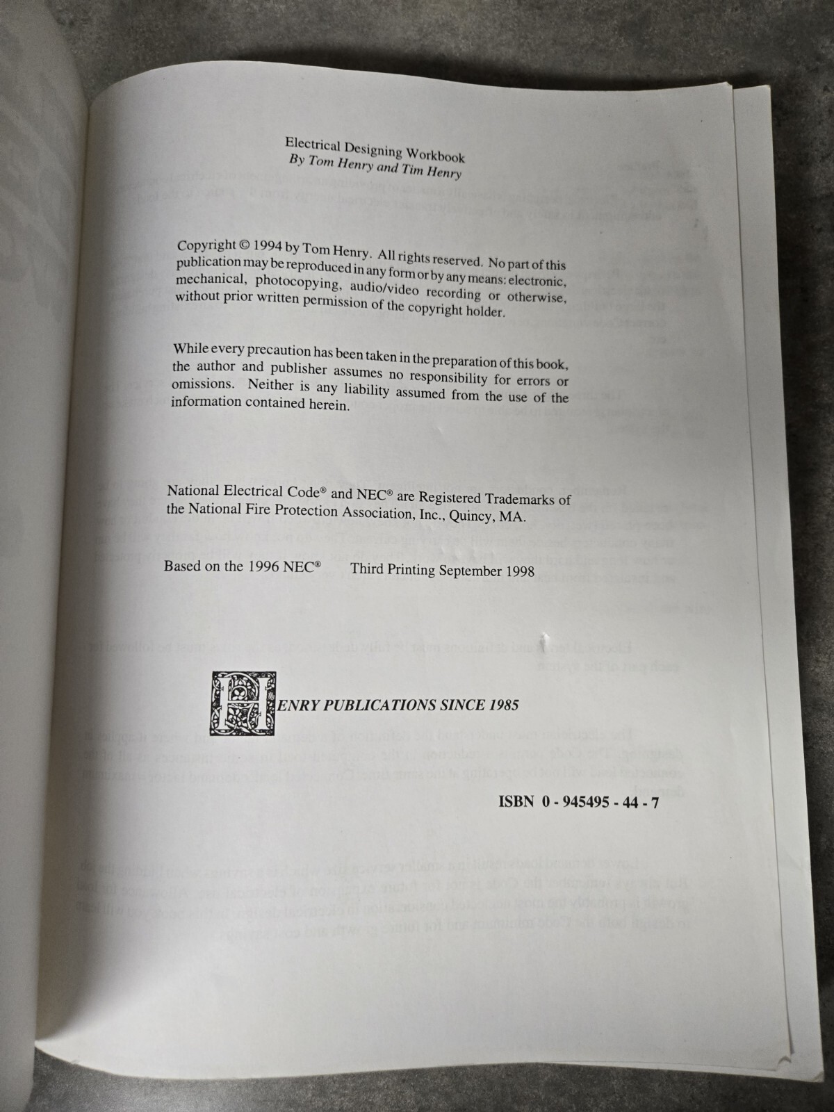 ELECTRICAL DESIGNING WORKBOOK By Tom Henry