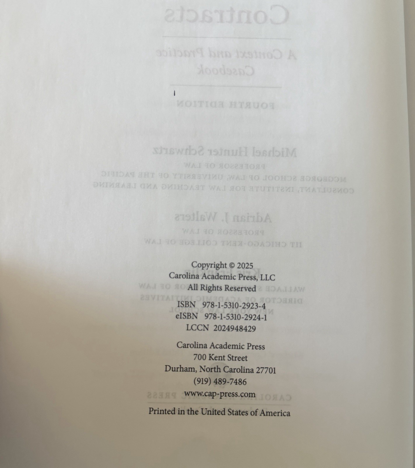 Carolina Academic Press Contracts: A Context and Practice Casebook 4th HC 2025
