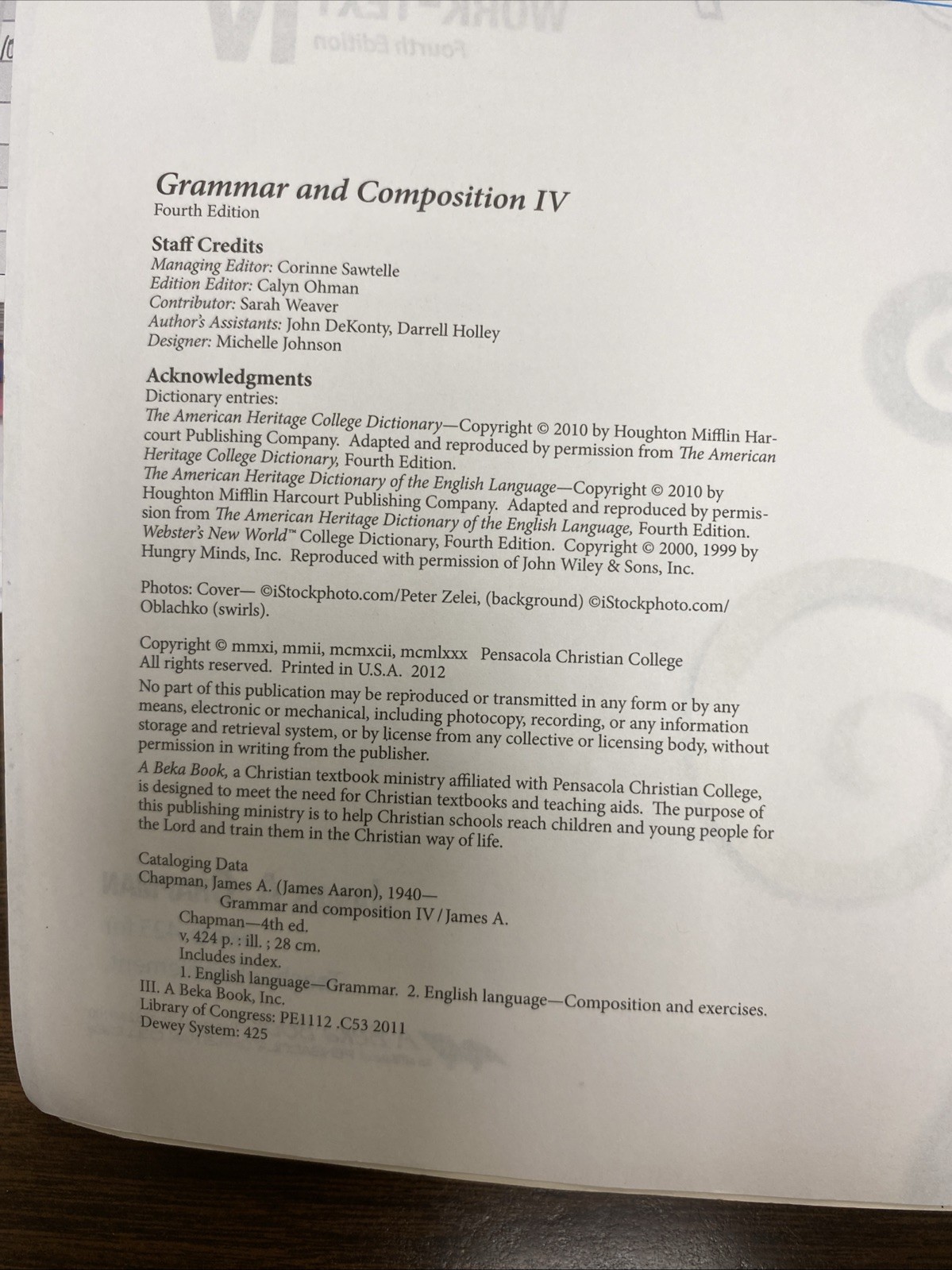 Abeka A Beka Book GRAMMAR & COMPOSITION Work-Text IV 4th Ed TEACHER KEY 16789410