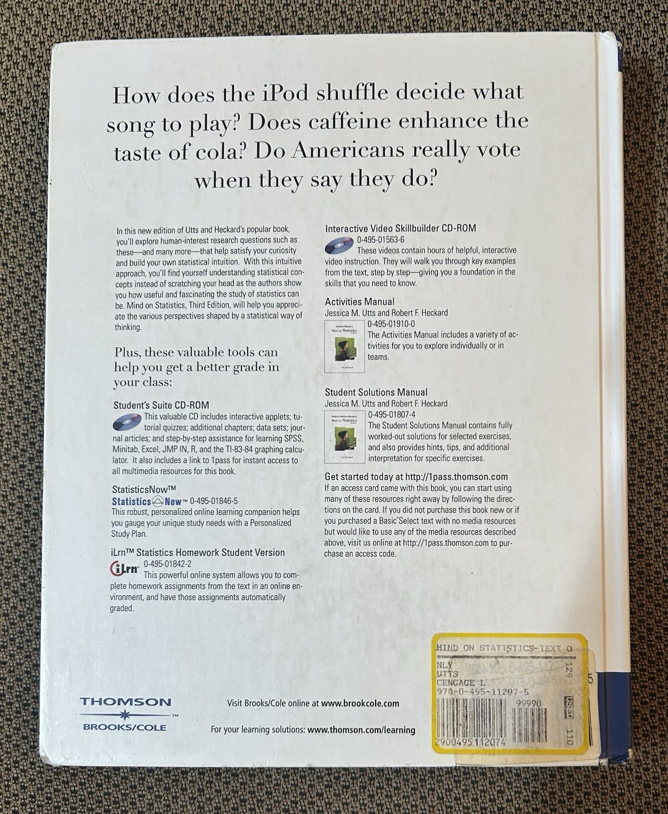 Mind On Statistics 3rd Edition By Jessica M. Utts & Robert F. Heckard Textbook
