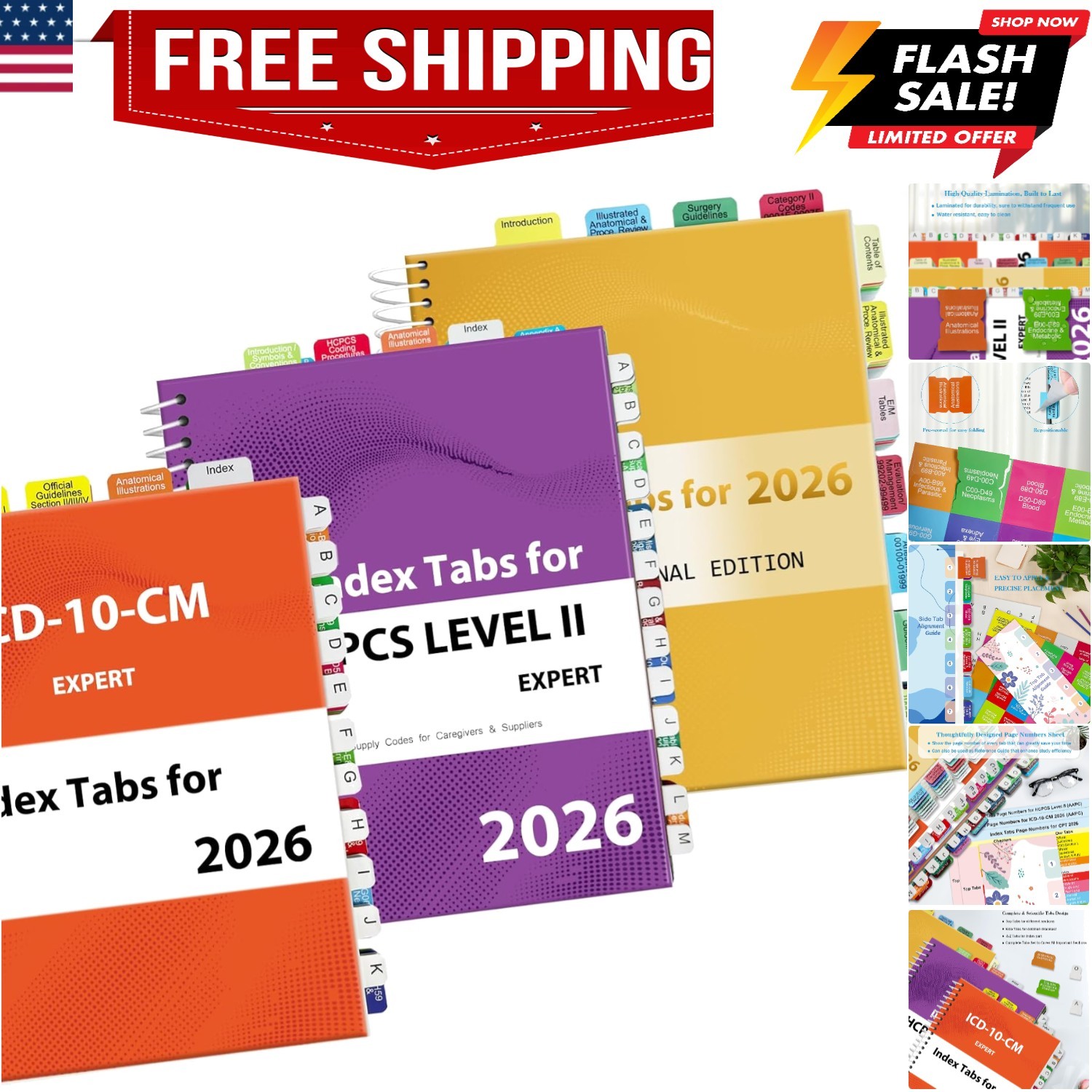 Index Tabs Set for CPT 2026, ICD-10-CM 2026 AAPC Version & HCPCS Level II 202…