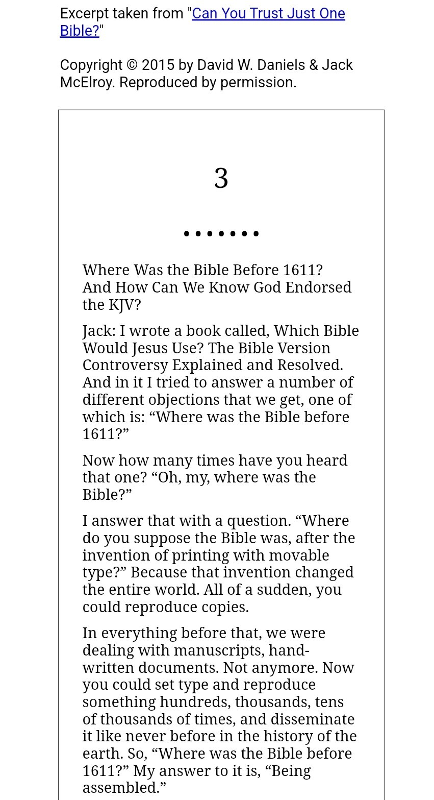 CAN YOU TRUST JUST ONE BIBLE? | DAVID W DANIELS | CHICK PUBLICATIONS | 160 PAGES
