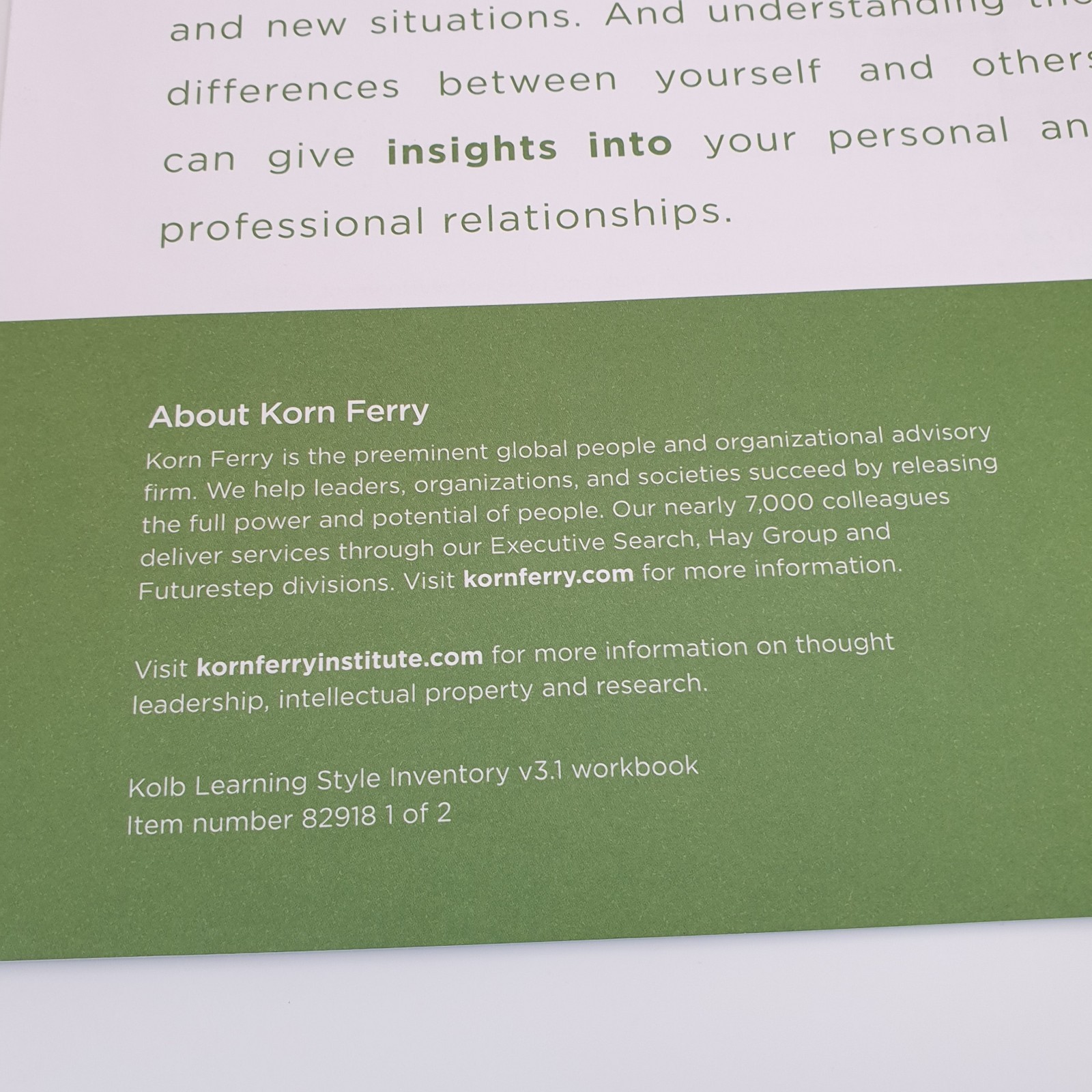 Kolb Learning Style Inventory Workbook Version 3.1 (Korn Ferry | Hay Group)