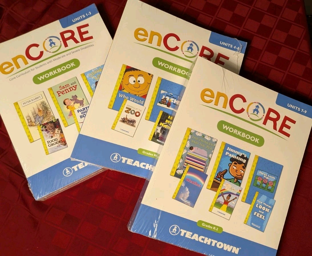 TeachTown Encore Workbook Grade K-2 3 Book Set Units 1-3 4-6 7-9 GM