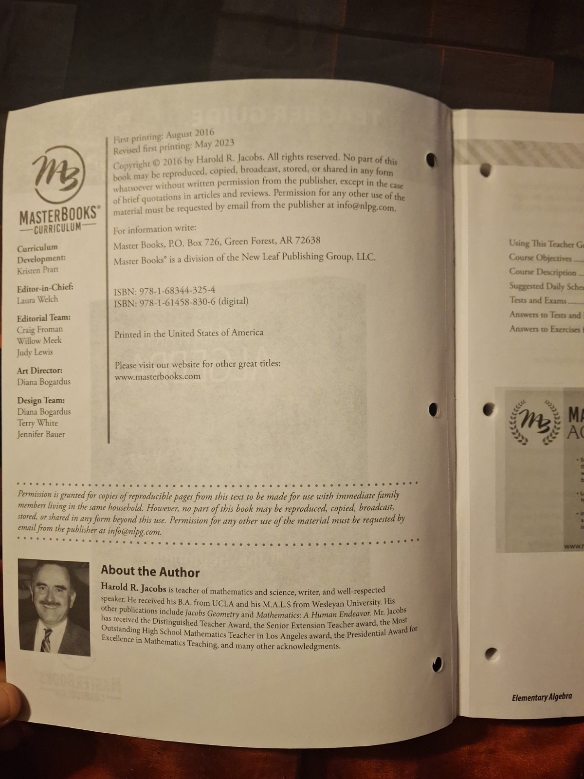 Master Books Elementary Algebra Teacher Guide Harold R. Jacobs Homeschool Math
