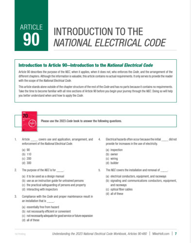 Mike Holt’s Understanding the NEC Workbook (Art. 90-480), 2023 NEC