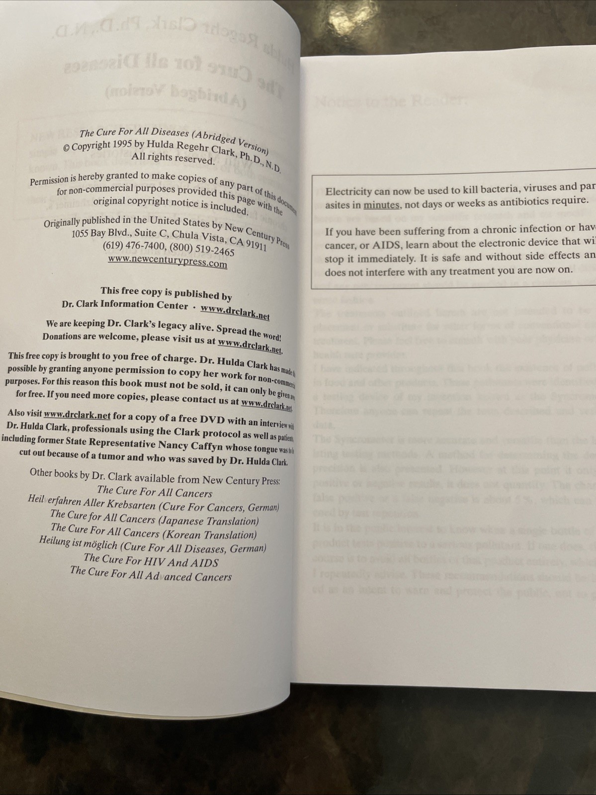 The Cure for All Diseases (Abridged Version) book Dr. Hulda Regehr Clark